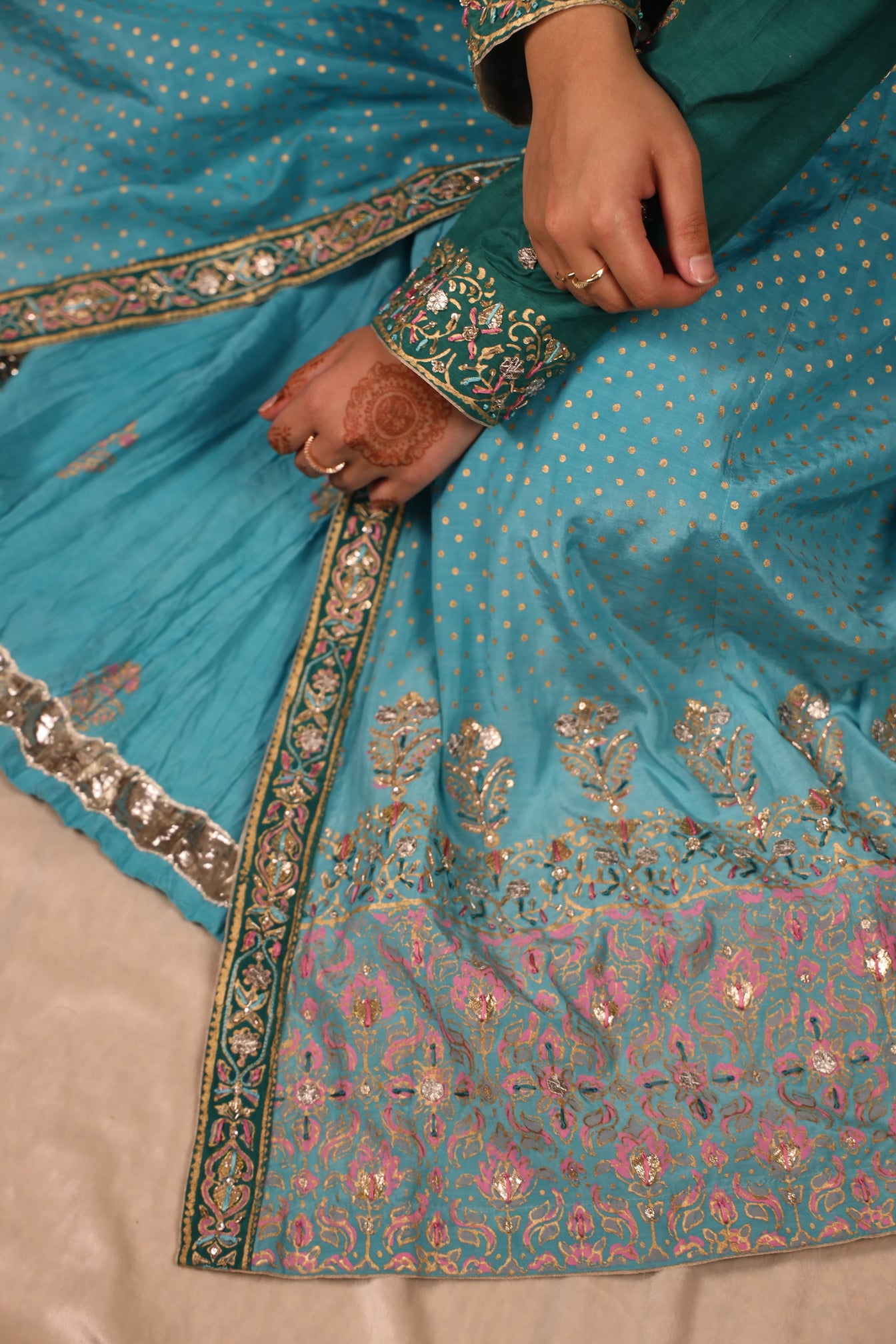 AQUA, HAND EMBELLISHED SHARARA SUIT