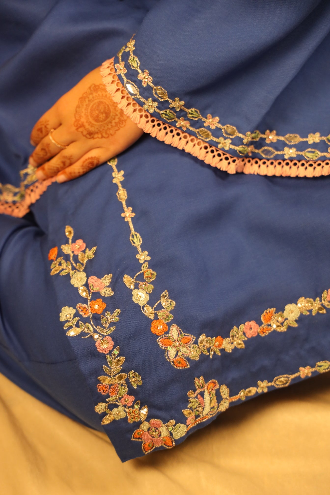 ROYAL BLUE, V-NECK EMBELLISHED SUIT