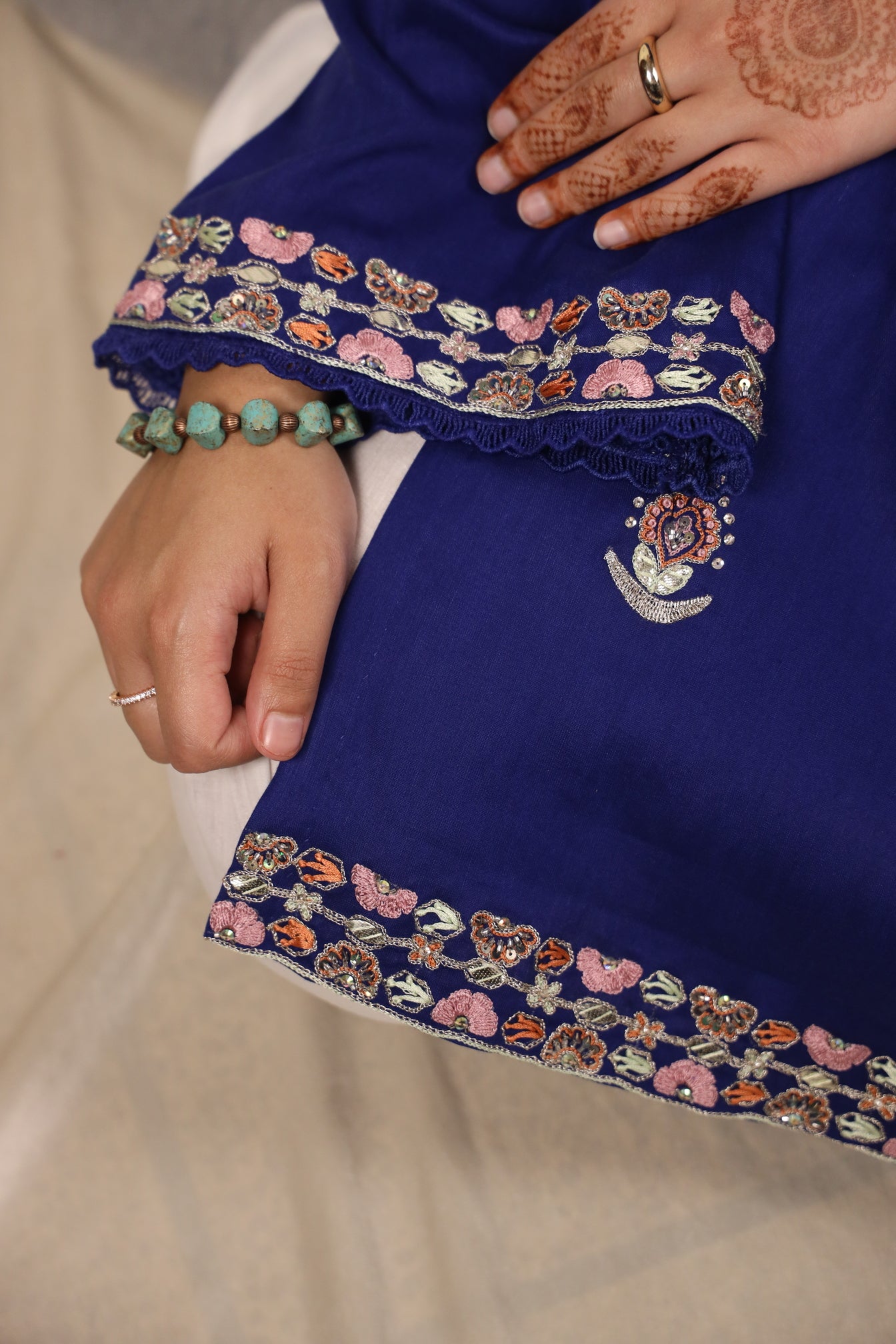 COBALT BLUE, HAND EMBELLISHED SHIRT