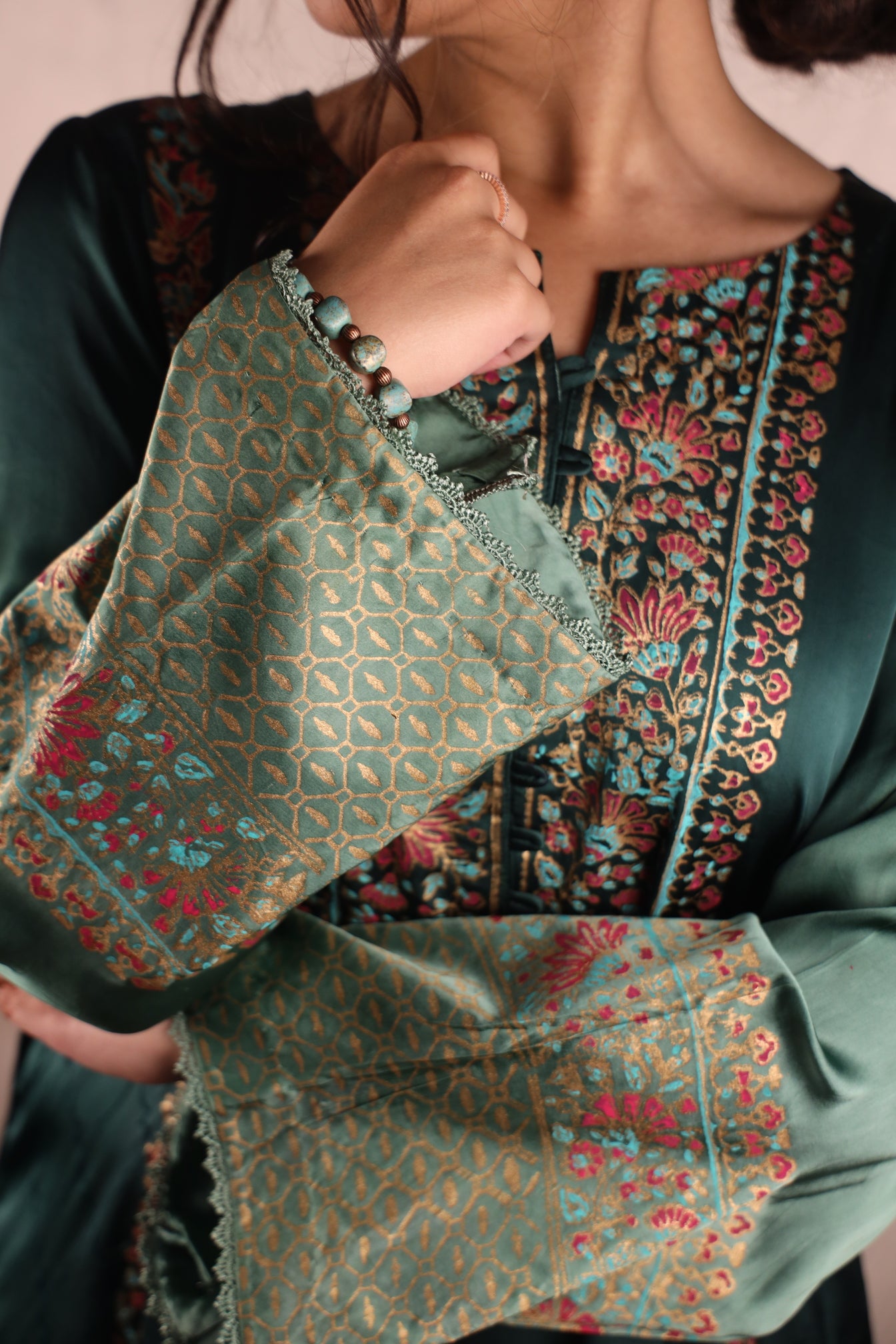 FOREST GREEN, BLOCK-PRINTED SUIT