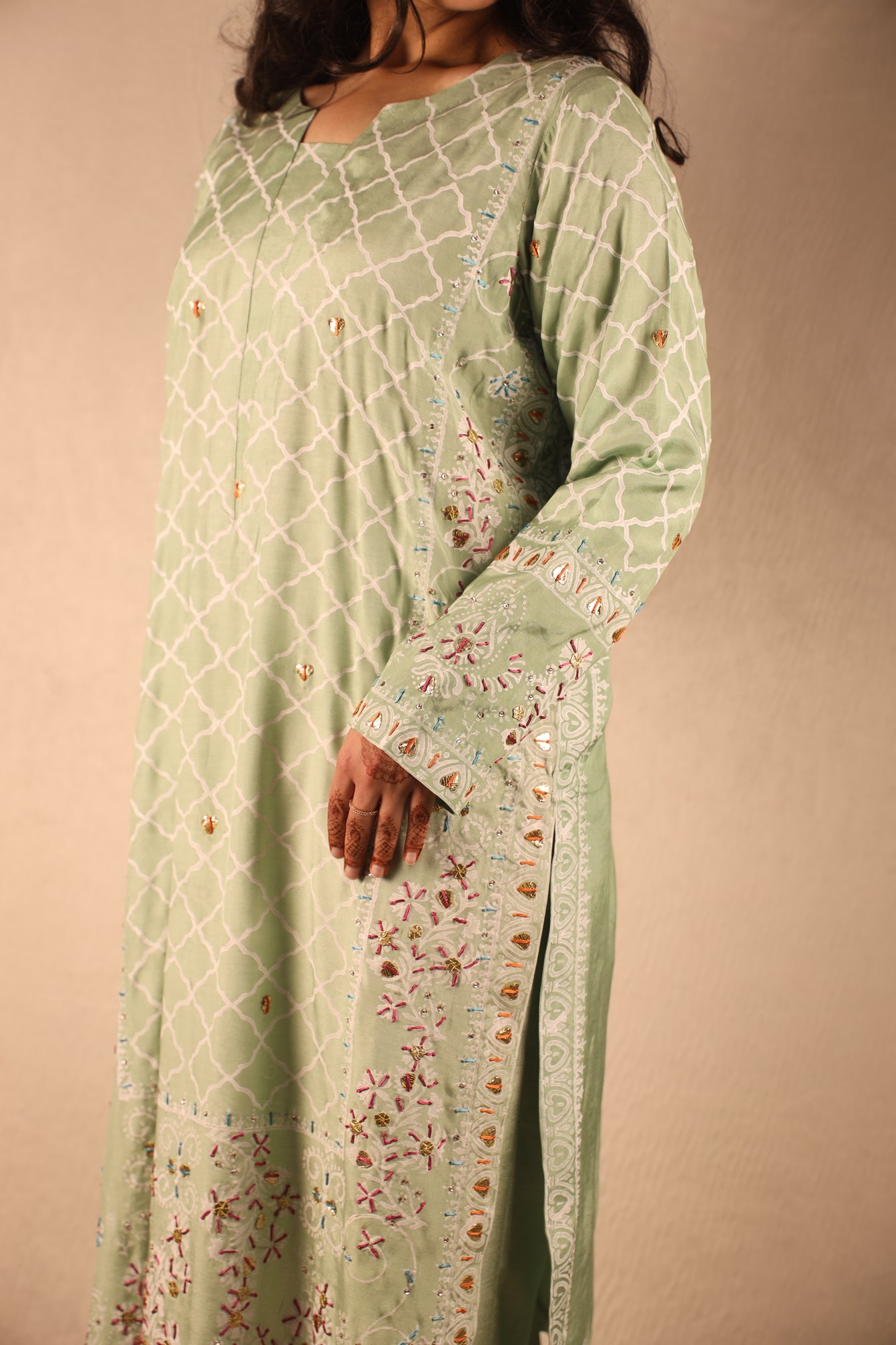 PISTACHIO, BLOCK PRINTED SUIT