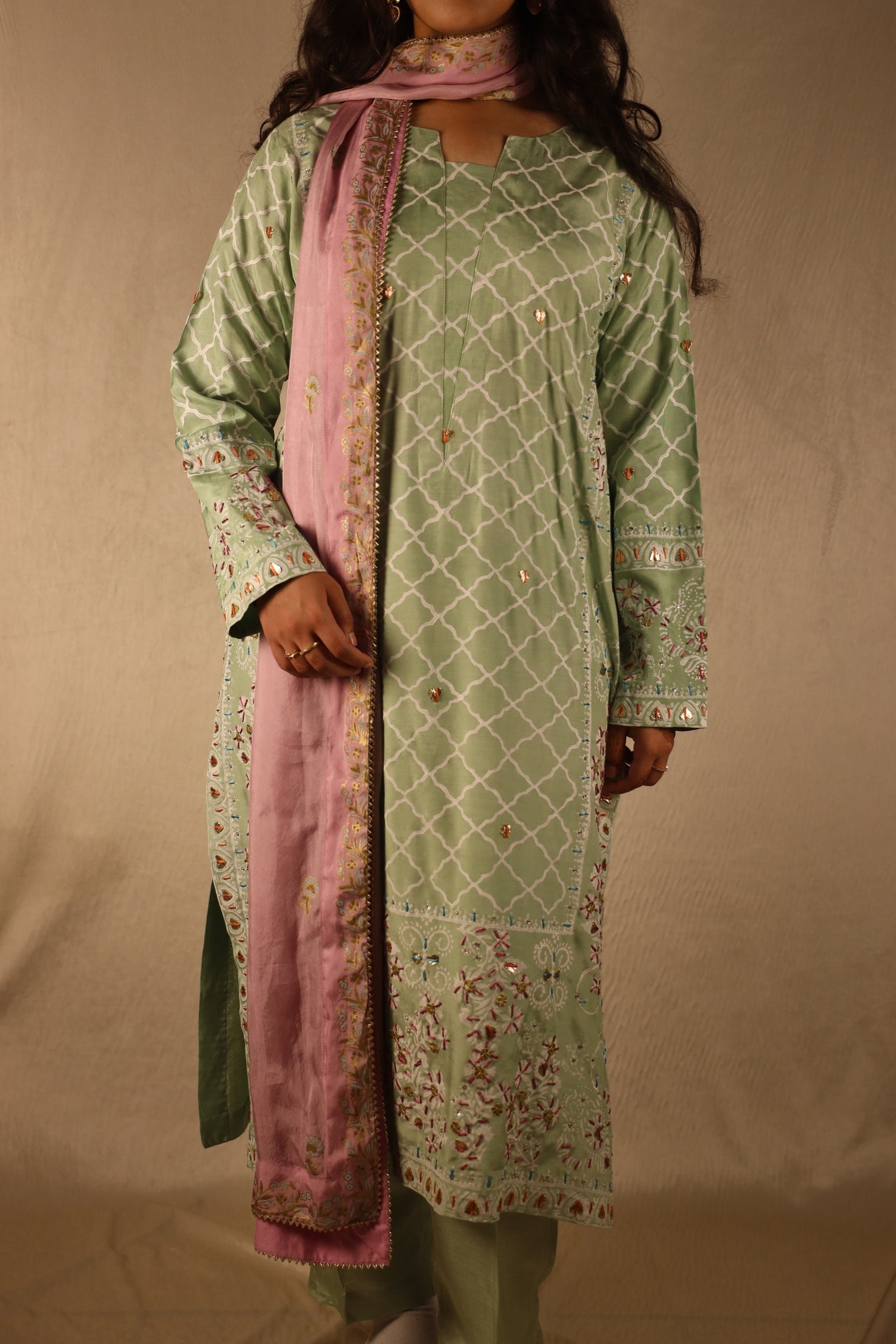 PISTACHIO, BLOCK PRINTED SUIT
