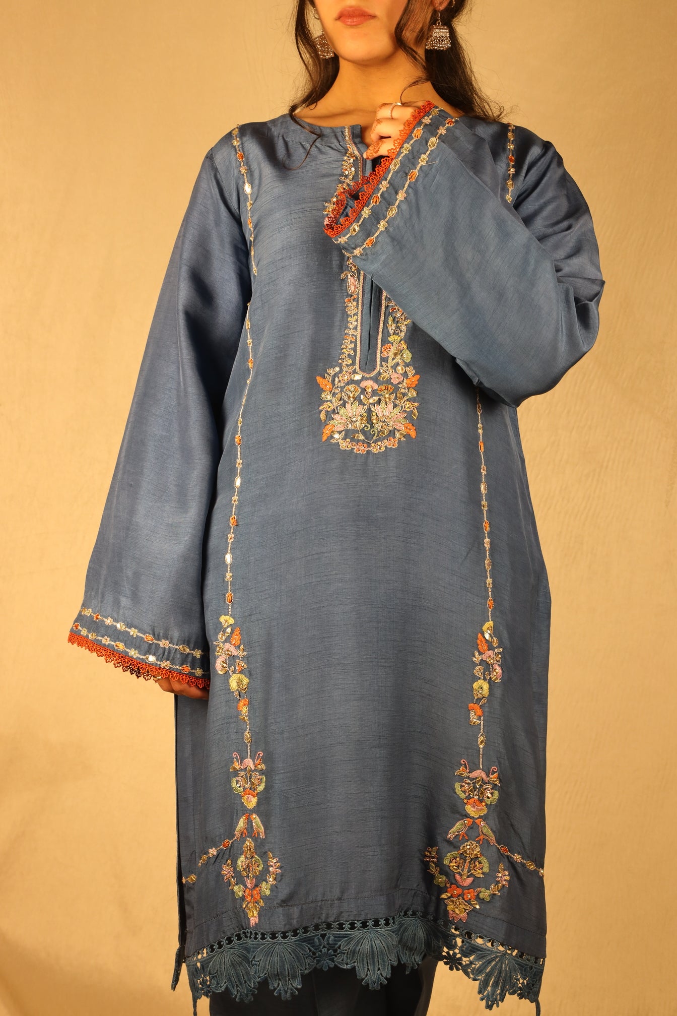 SLATE BLUE, EMBELLISHED SUIT