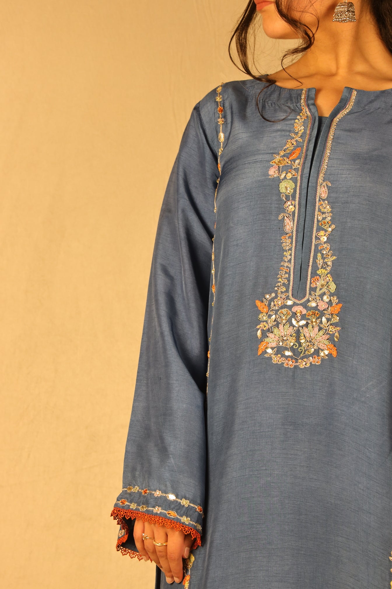 SLATE BLUE, EMBELLISHED SUIT