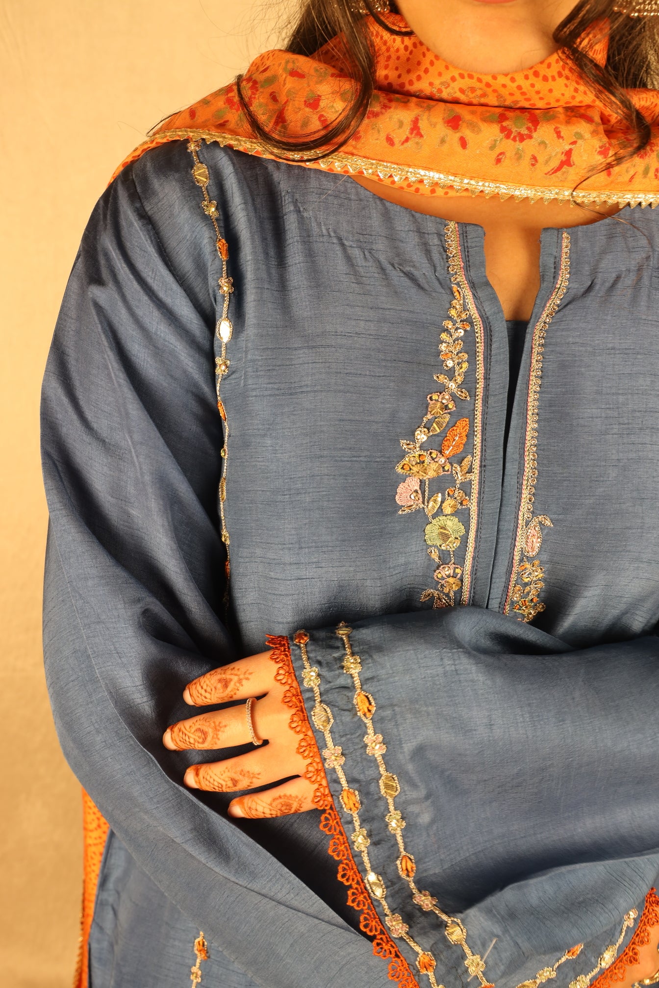 SLATE BLUE, EMBELLISHED SUIT