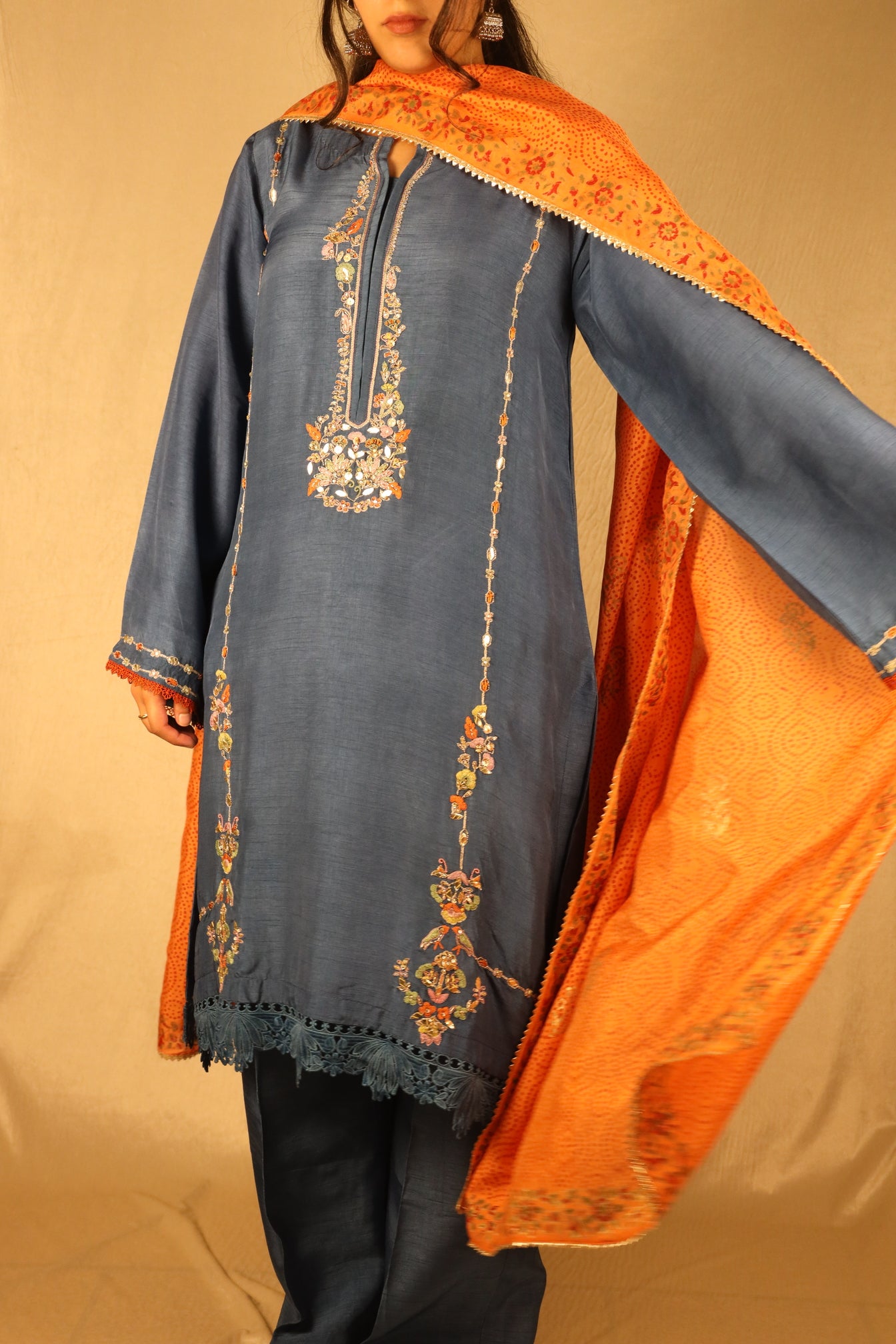 SLATE BLUE, EMBELLISHED SUIT