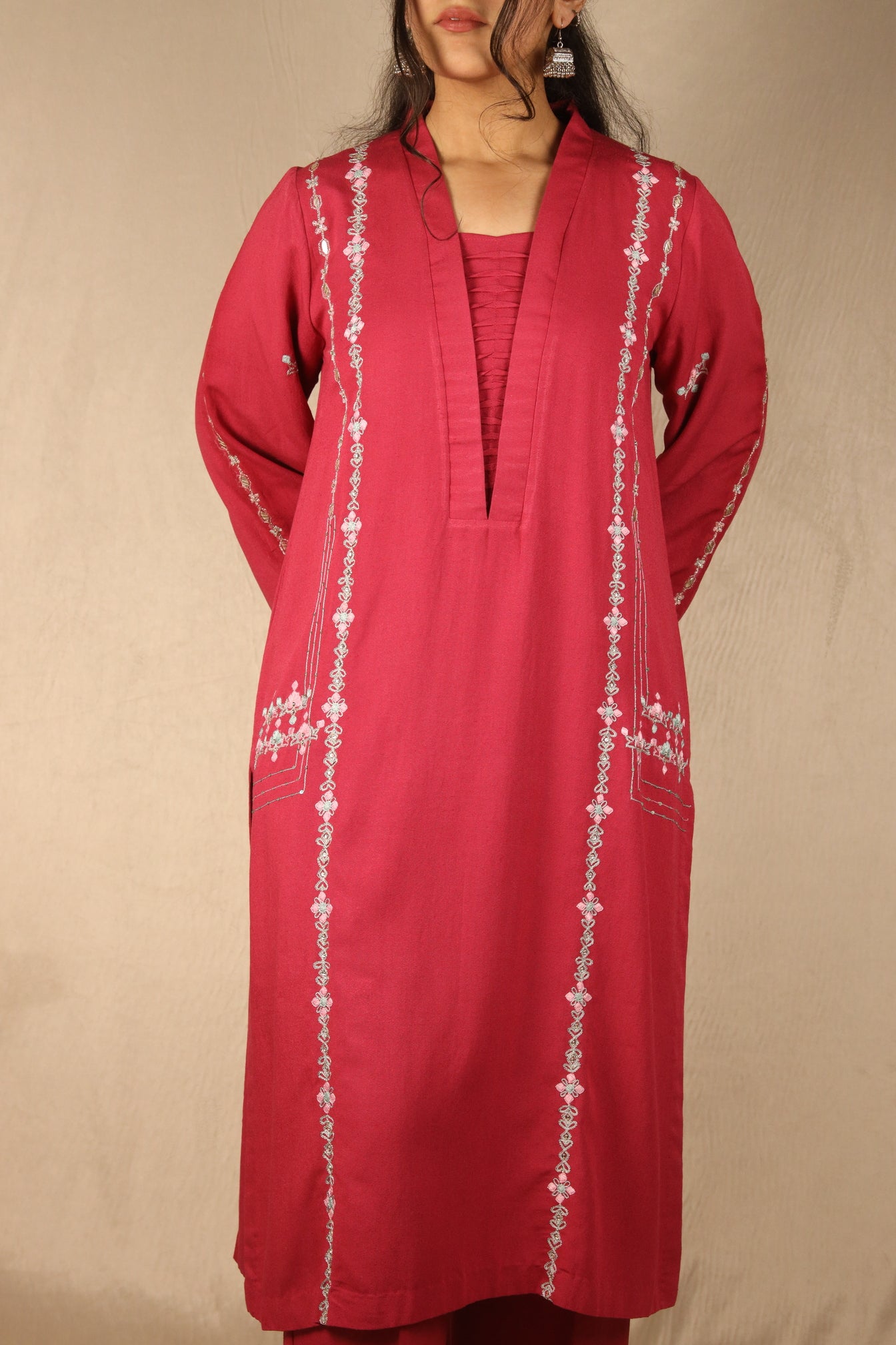 PINK, RUFFLED NECK SUIT