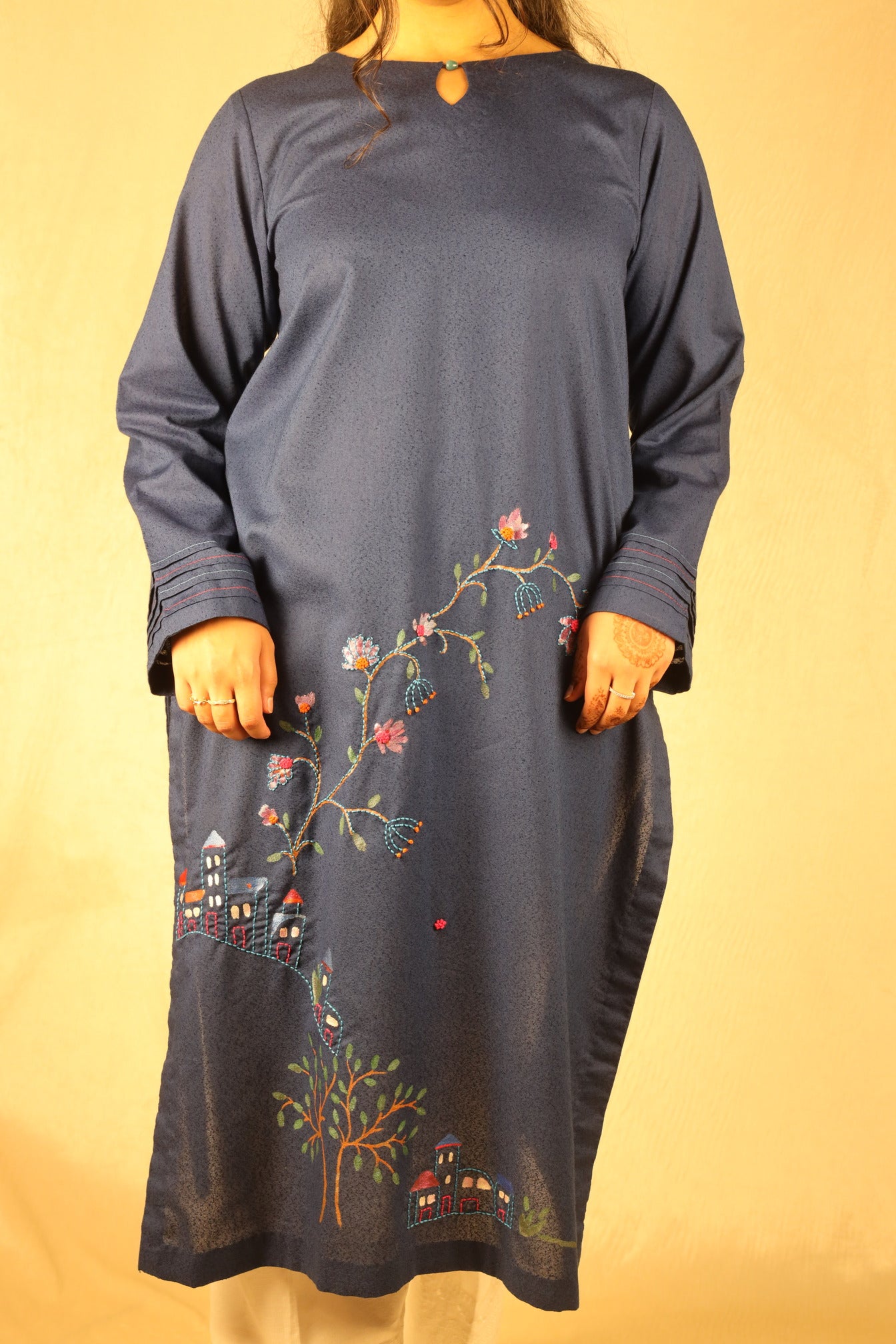 NAVY BLUE, HAND-PAINTED SHIRT