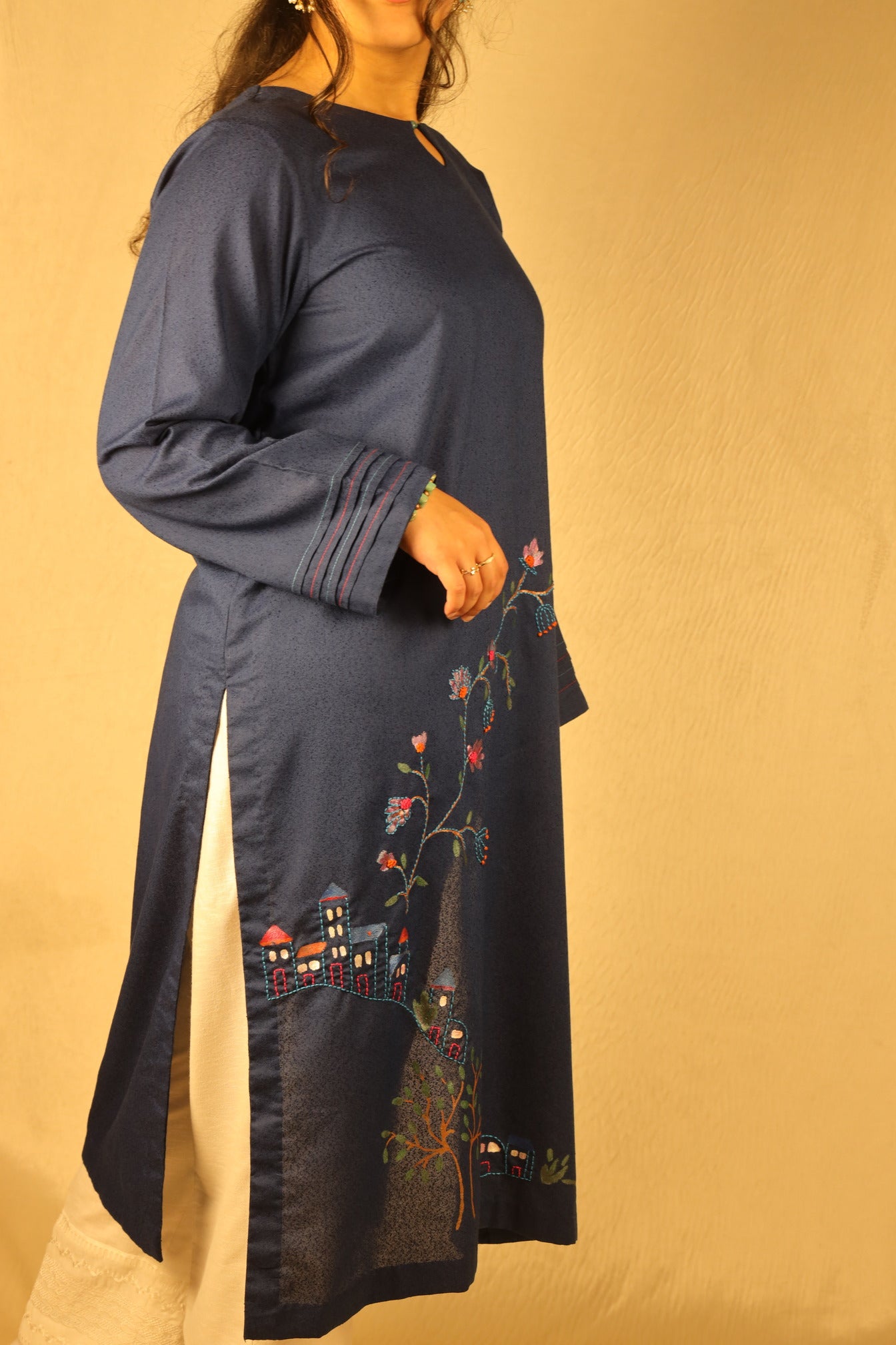 NAVY BLUE, HAND-PAINTED SHIRT