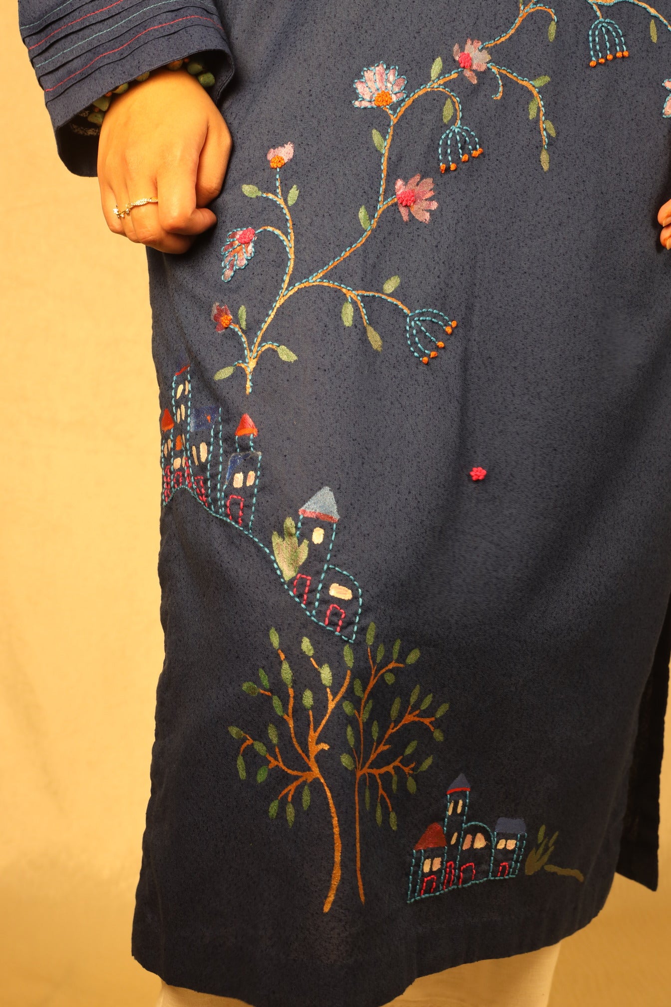 NAVY BLUE, HAND-PAINTED SHIRT