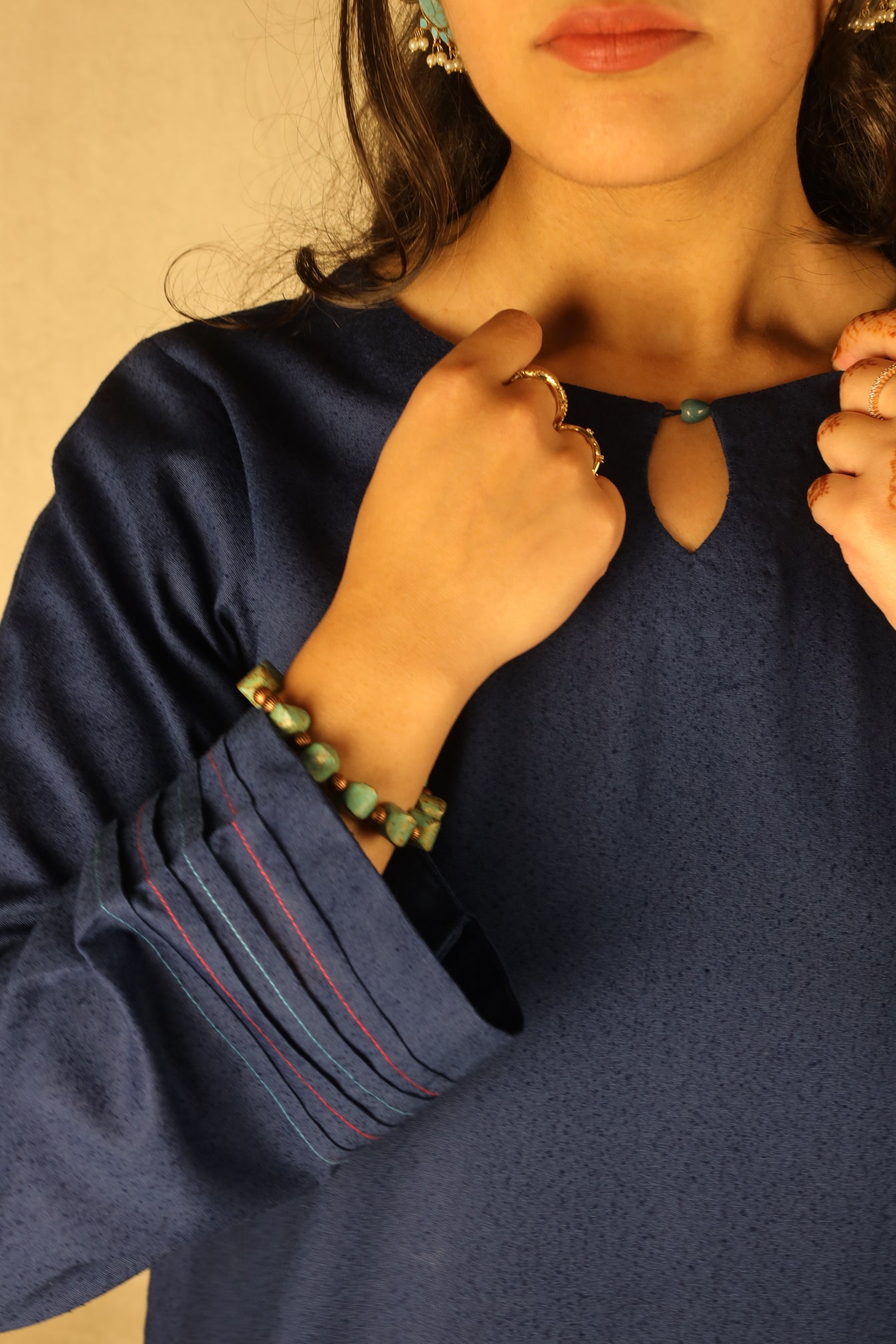 NAVY BLUE, HAND-PAINTED SHIRT