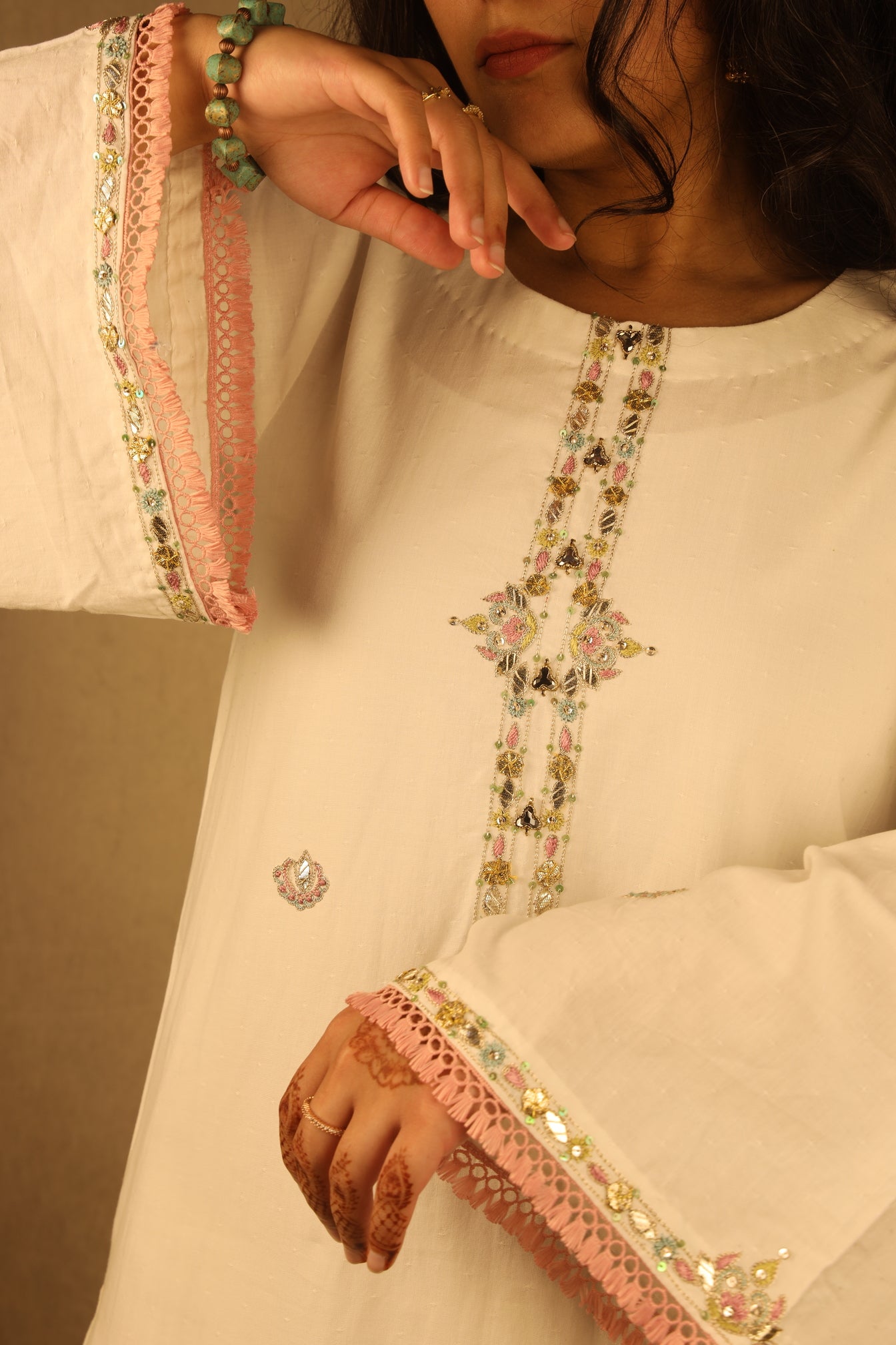 PEARL GLOW, HAND EMBELLISHED SHIRT