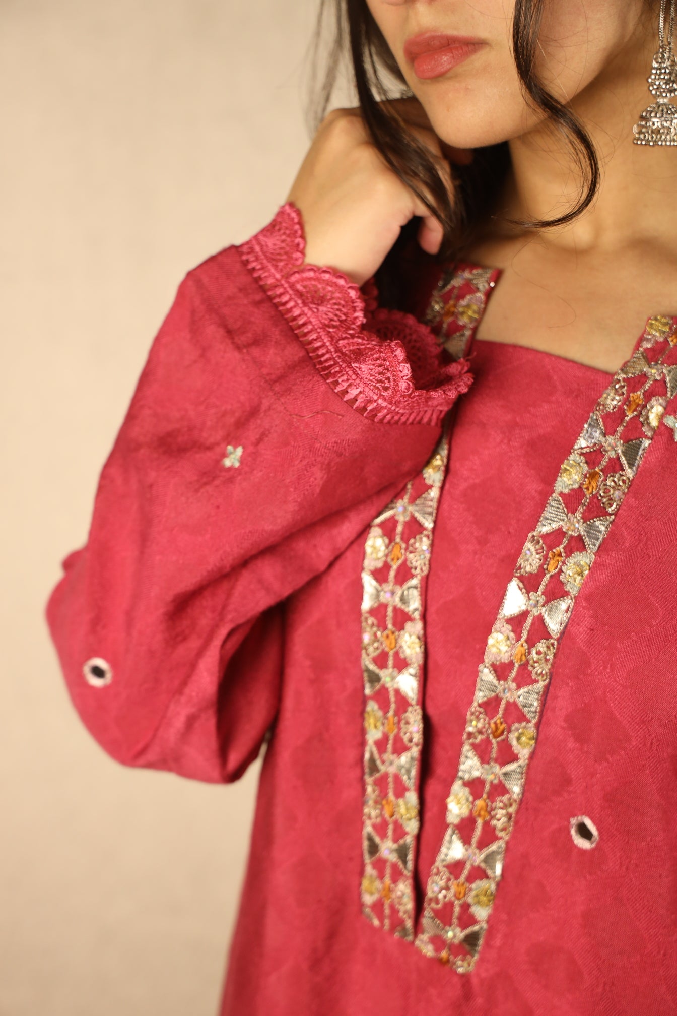 WATERMELON PINK, HAND EMBELLISHED SHIRT