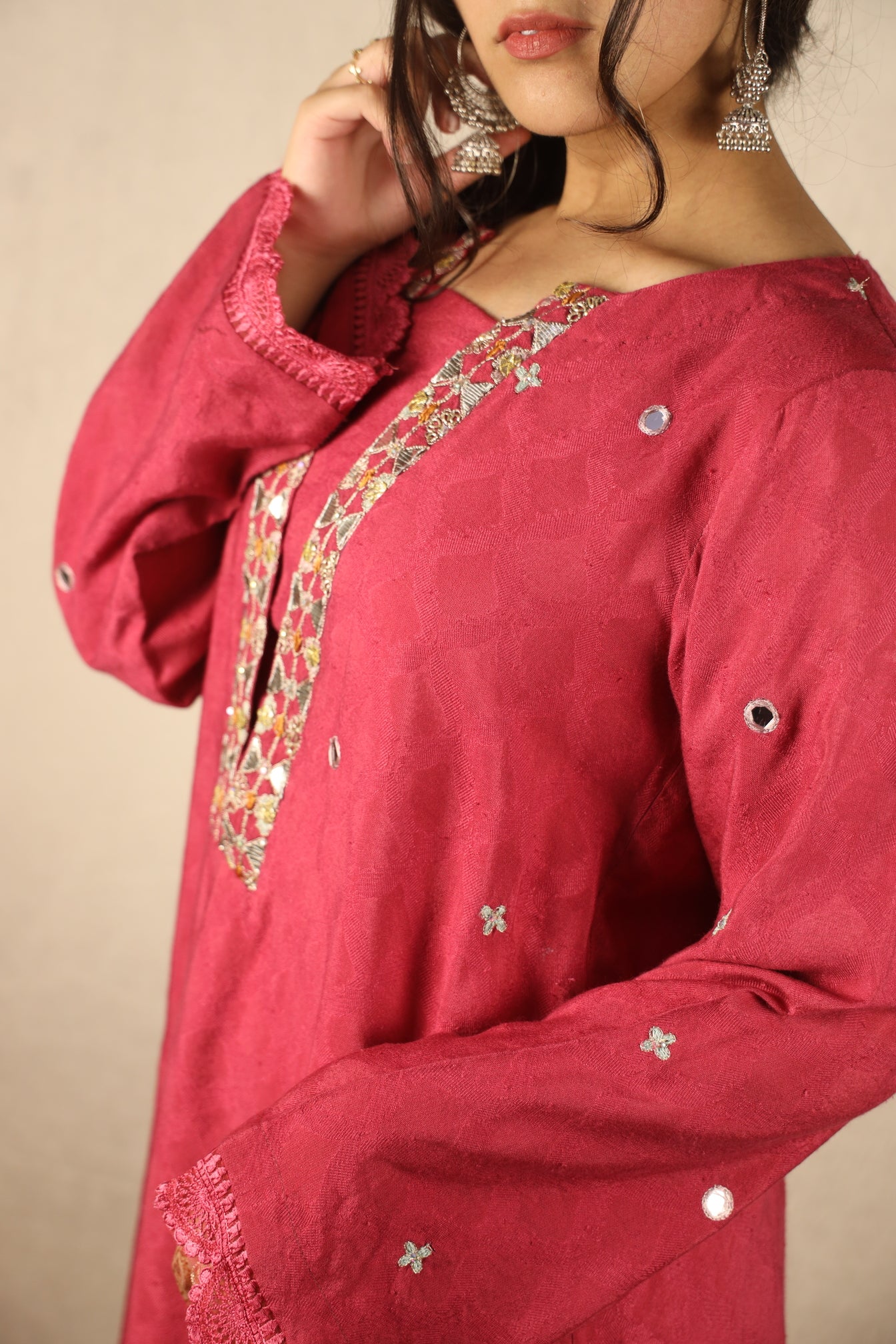 WATERMELON PINK, HAND EMBELLISHED SHIRT