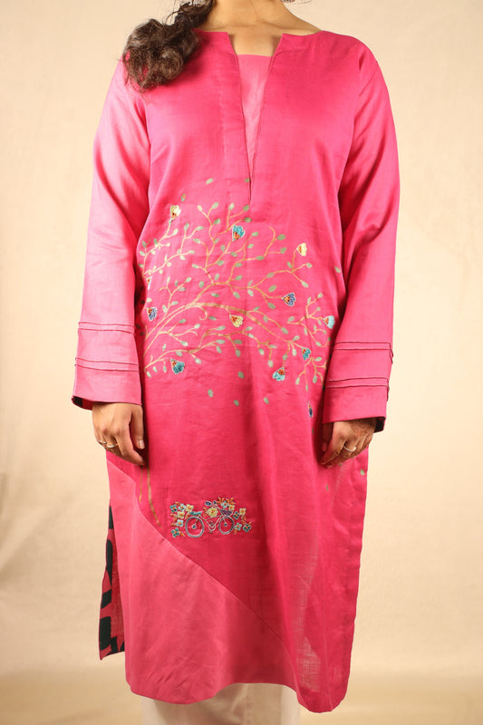 PINK COLOUR-BLOCK, HAND PAINTED SHIRT