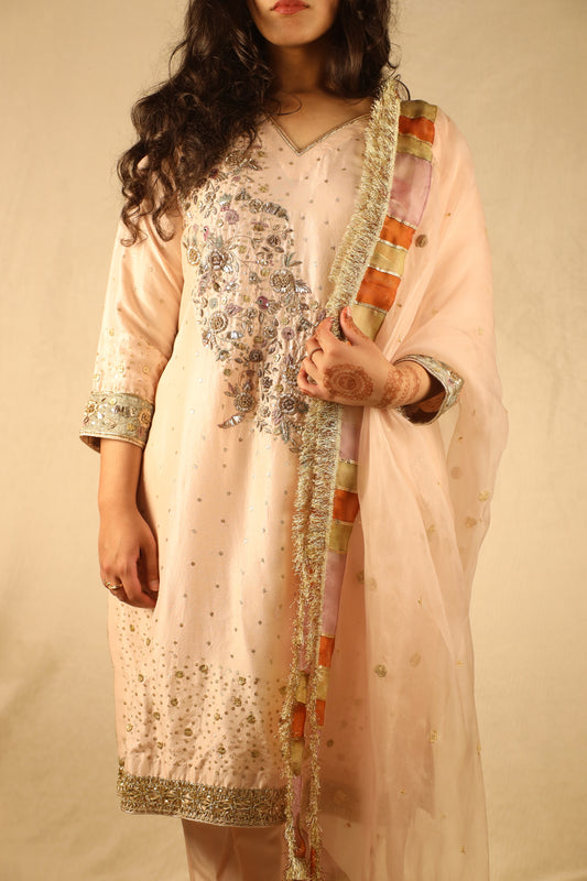 PEACH, DIAGONAL EMBELLISHED FORMAL