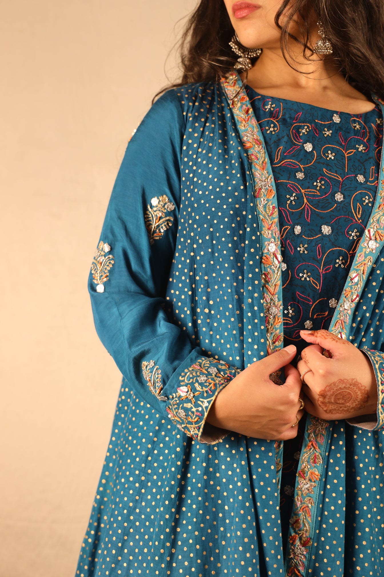 PEACOCK BLUE, EMBELLISHED SHARARA SUIT
