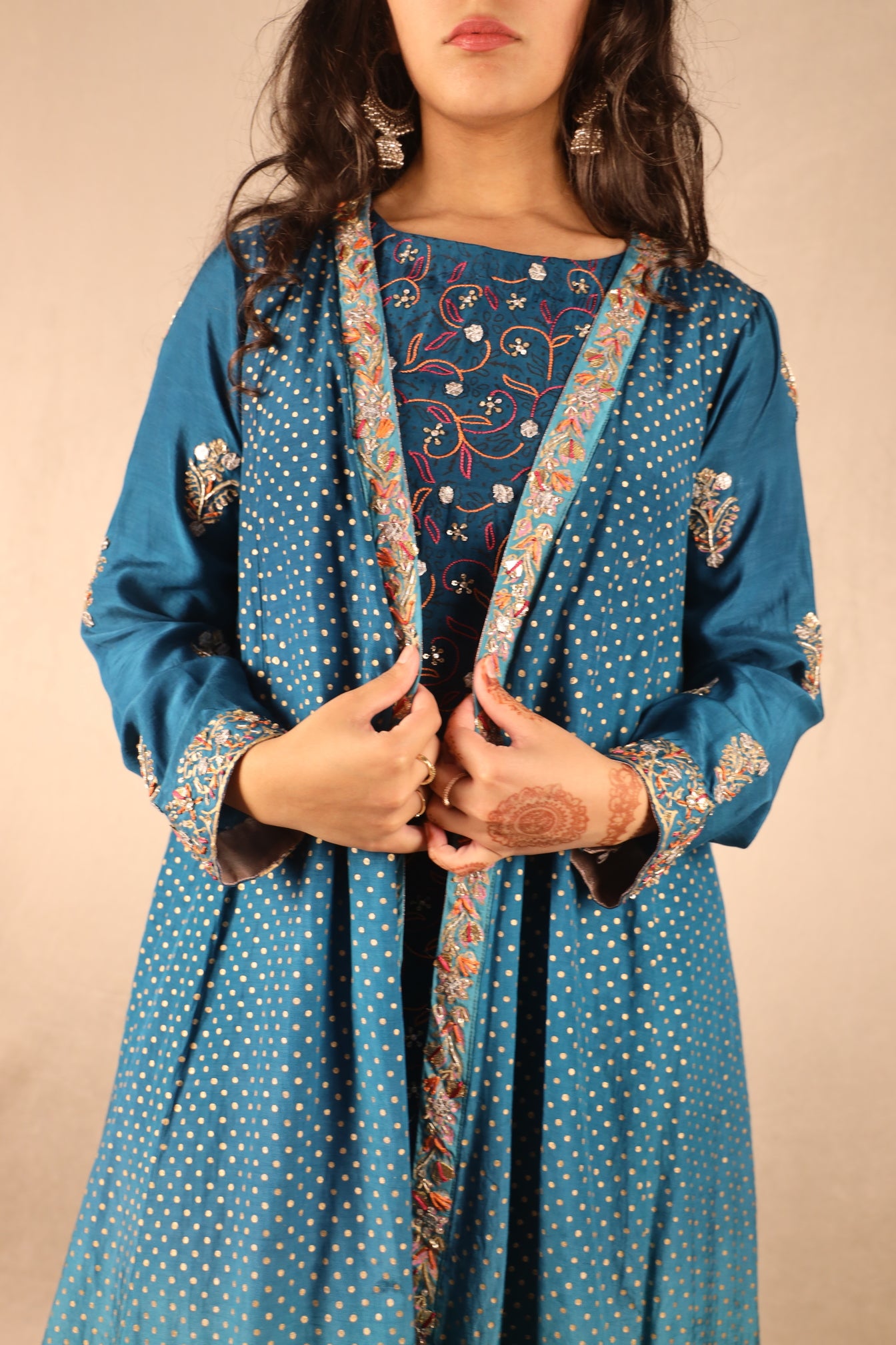 PEACOCK BLUE, EMBELLISHED SHARARA SUIT