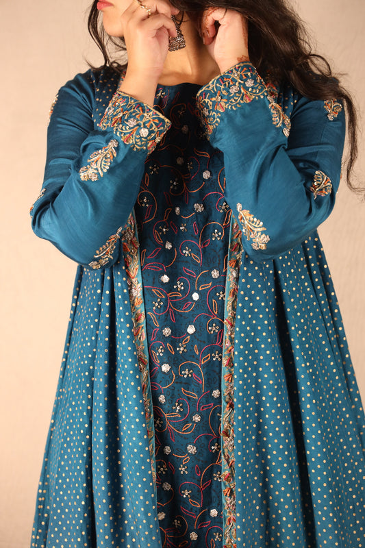 PEACOCK BLUE, EMBELLISHED SHARARA SUIT