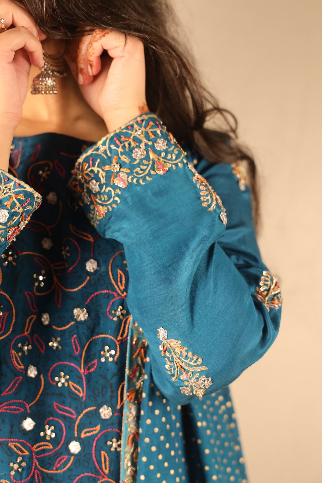 PEACOCK BLUE, EMBELLISHED SHARARA SUIT