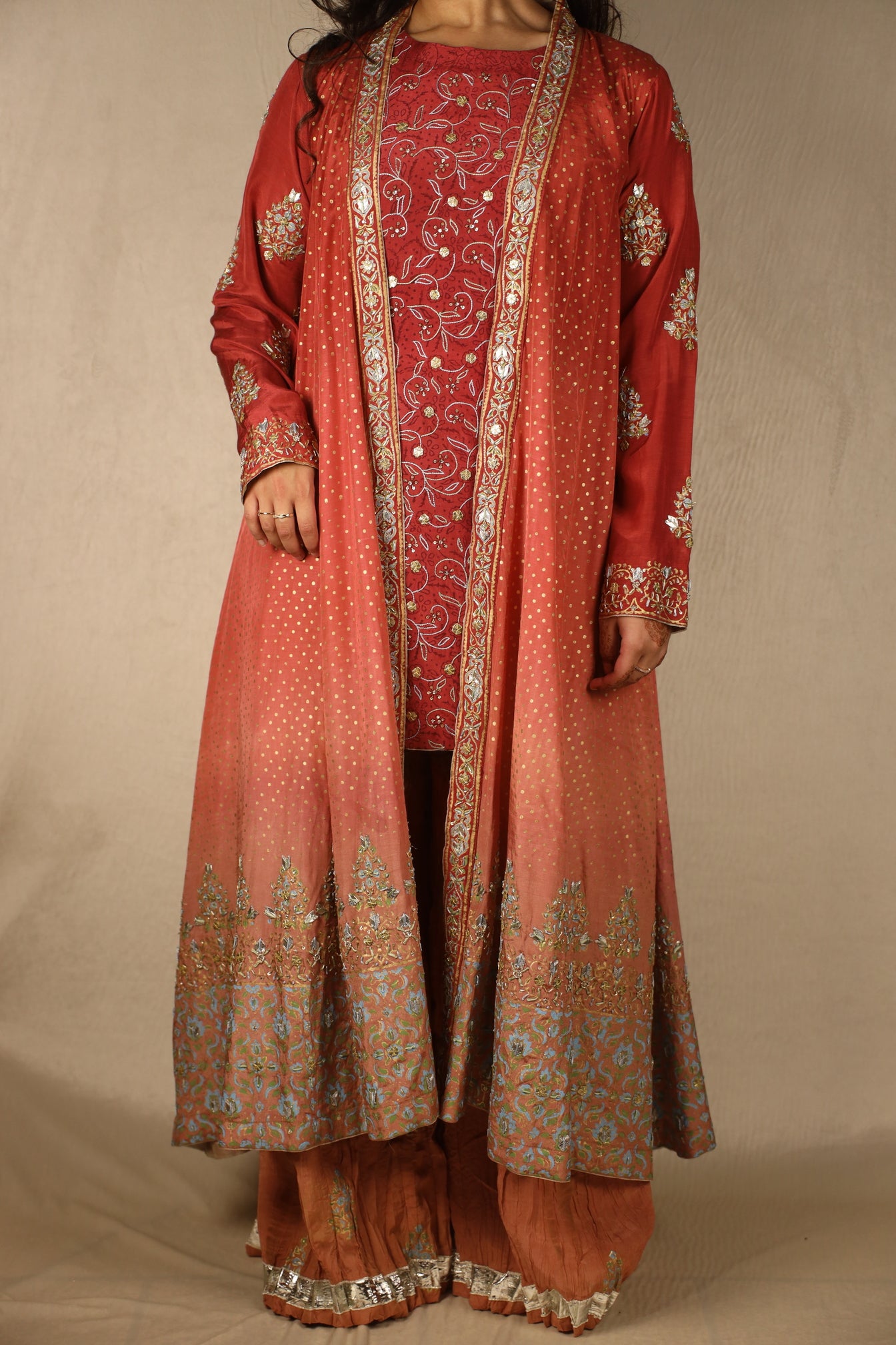 RUST, EMBELLISHED SHARARA SUIT