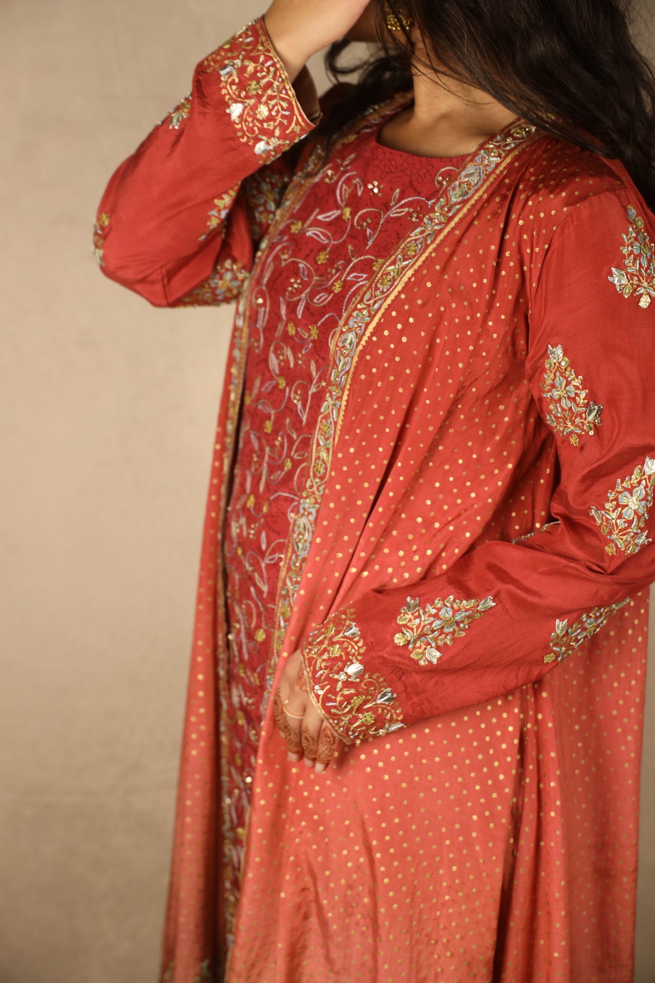 RUST, EMBELLISHED SHARARA SUIT