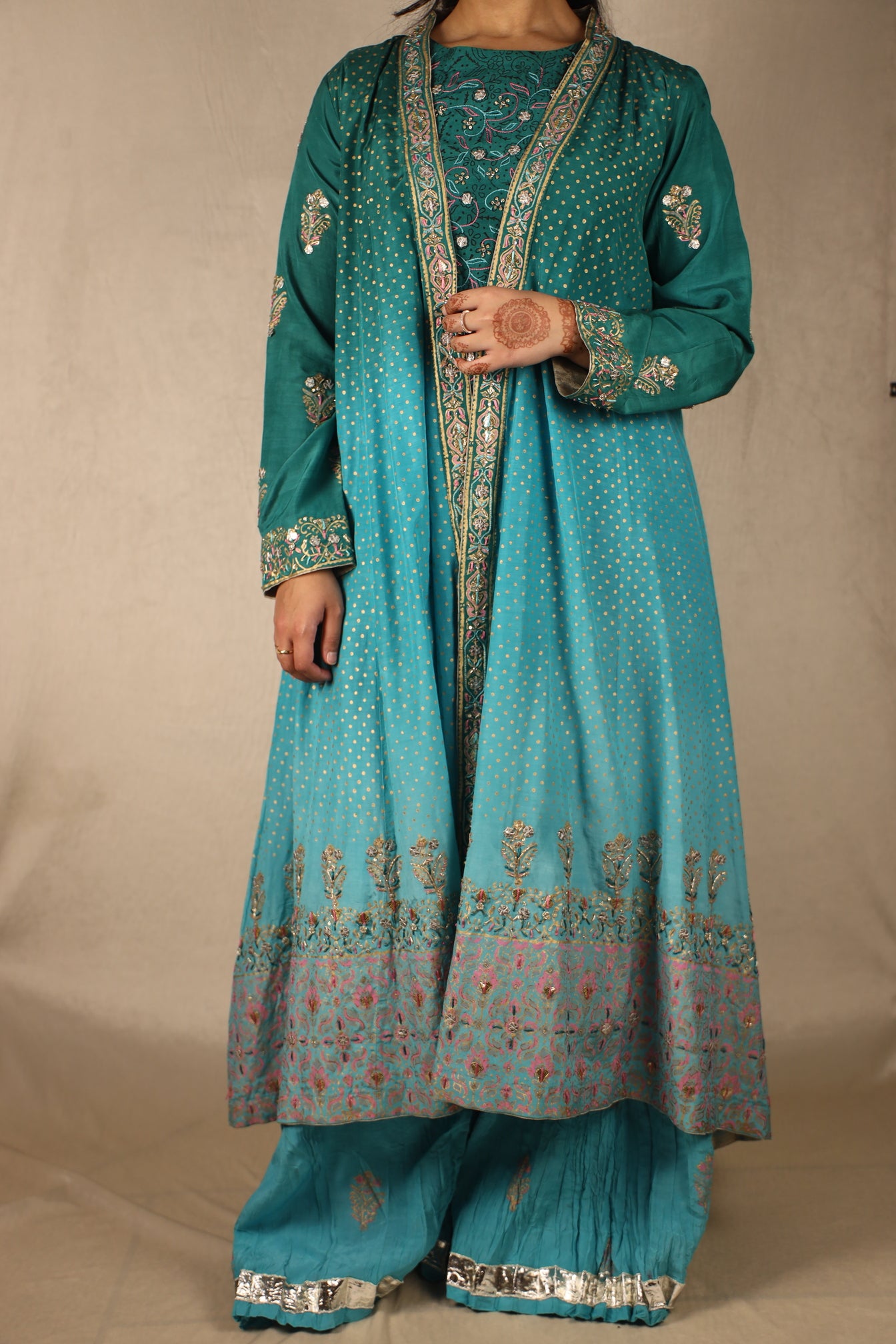 AQUA, HAND EMBELLISHED SHARARA SUIT