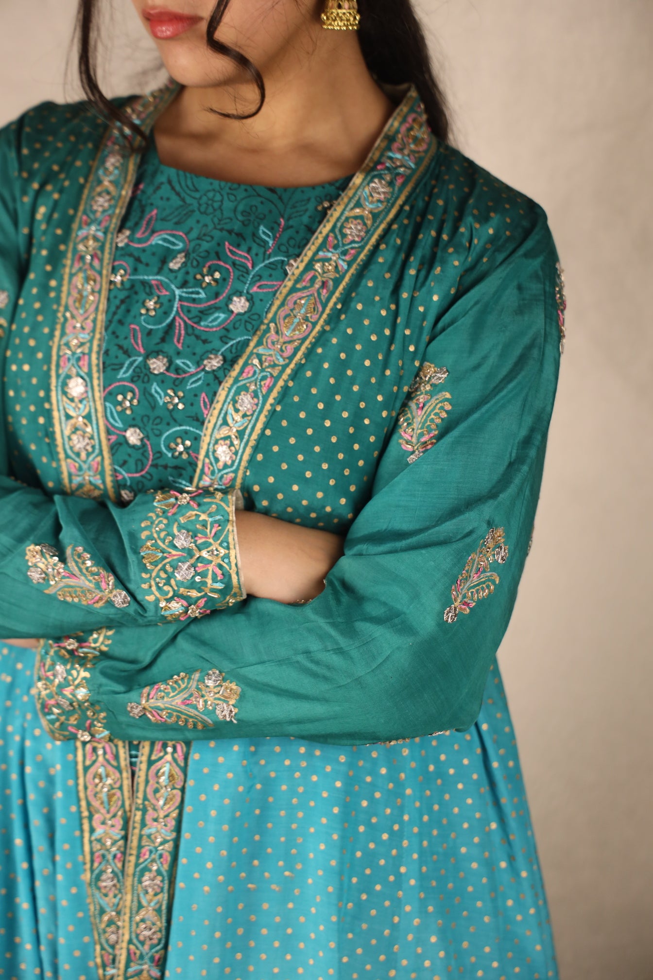 AQUA, HAND EMBELLISHED SHARARA SUIT