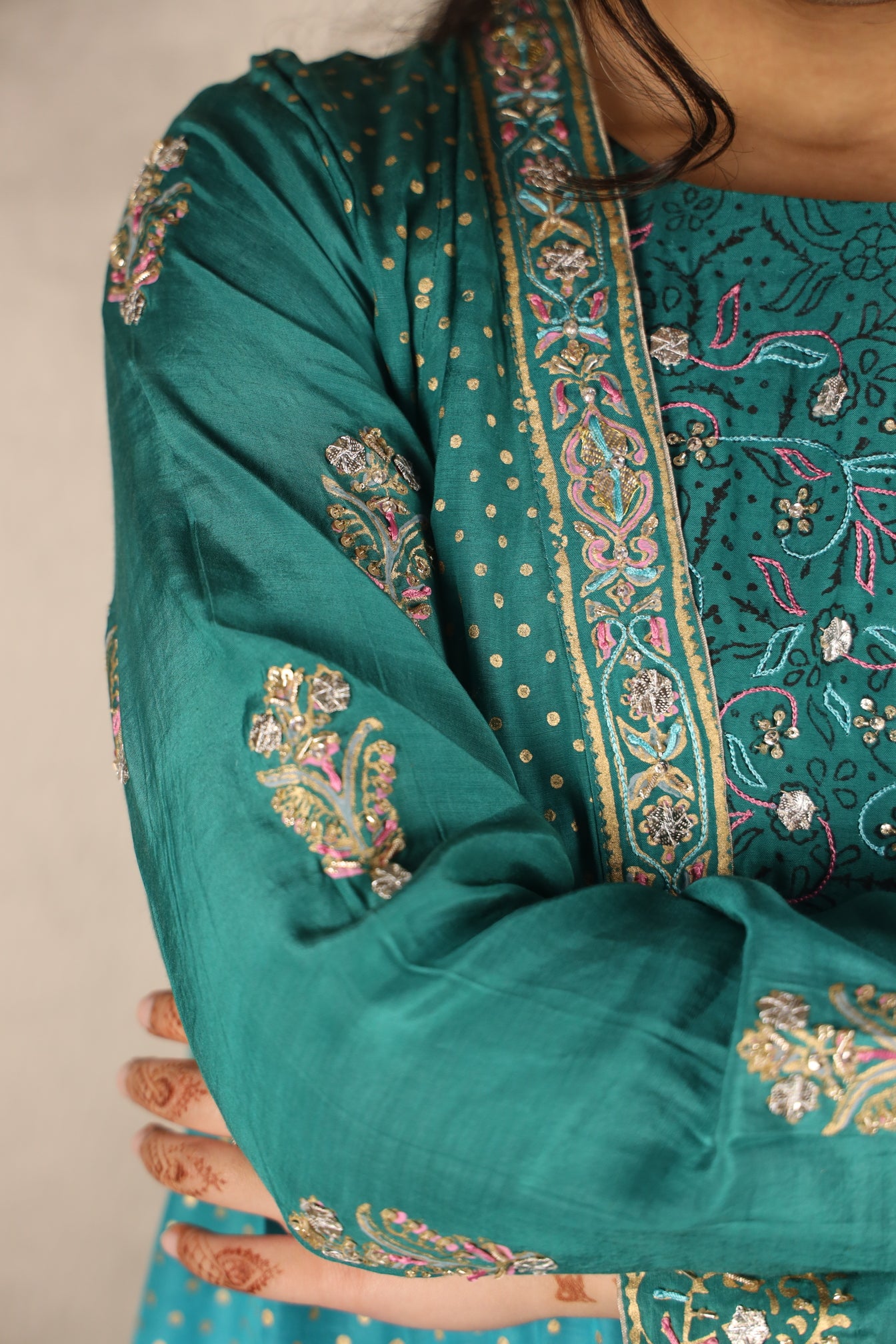 AQUA, HAND EMBELLISHED SHARARA SUIT