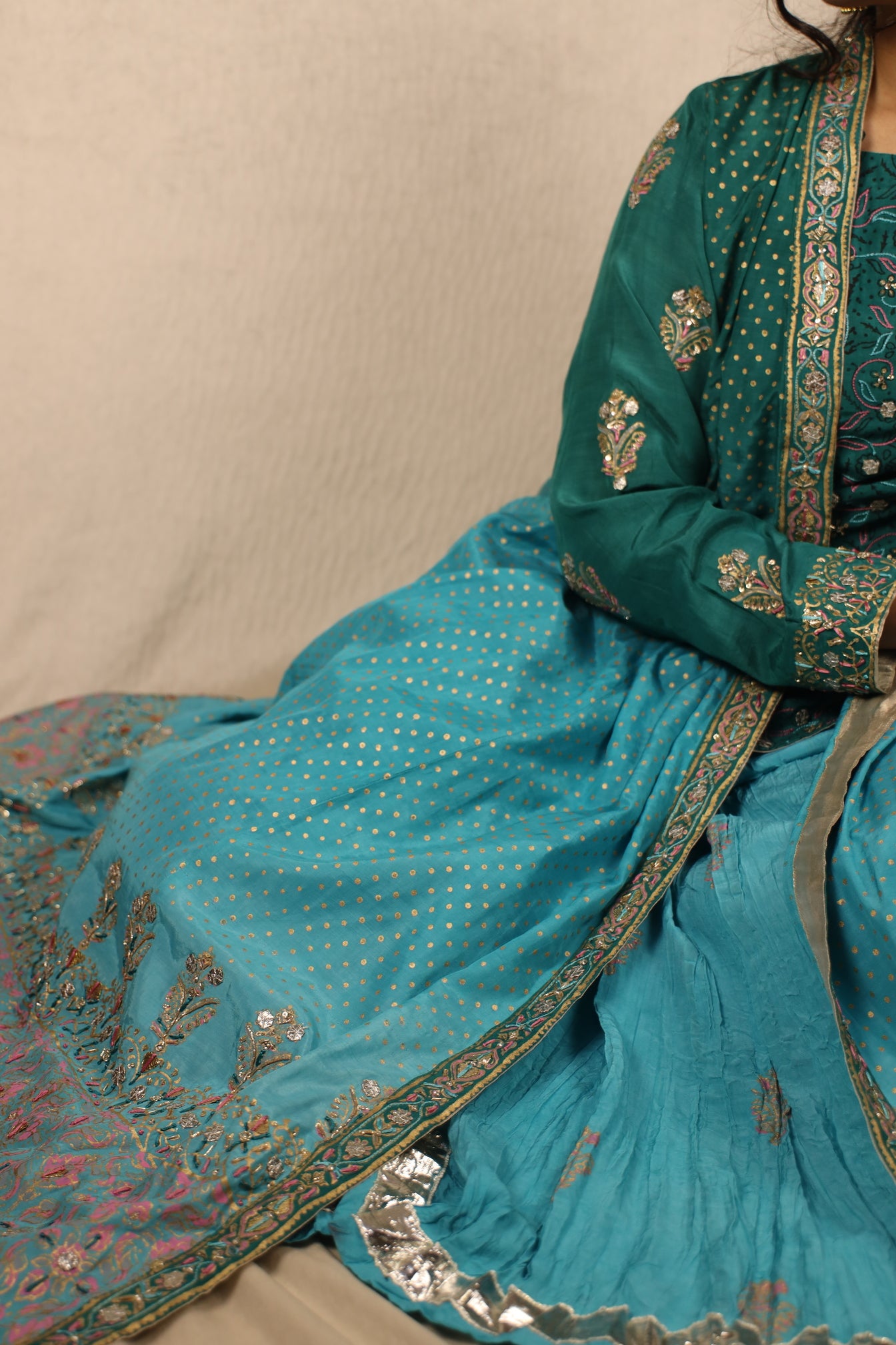AQUA, HAND EMBELLISHED SHARARA SUIT