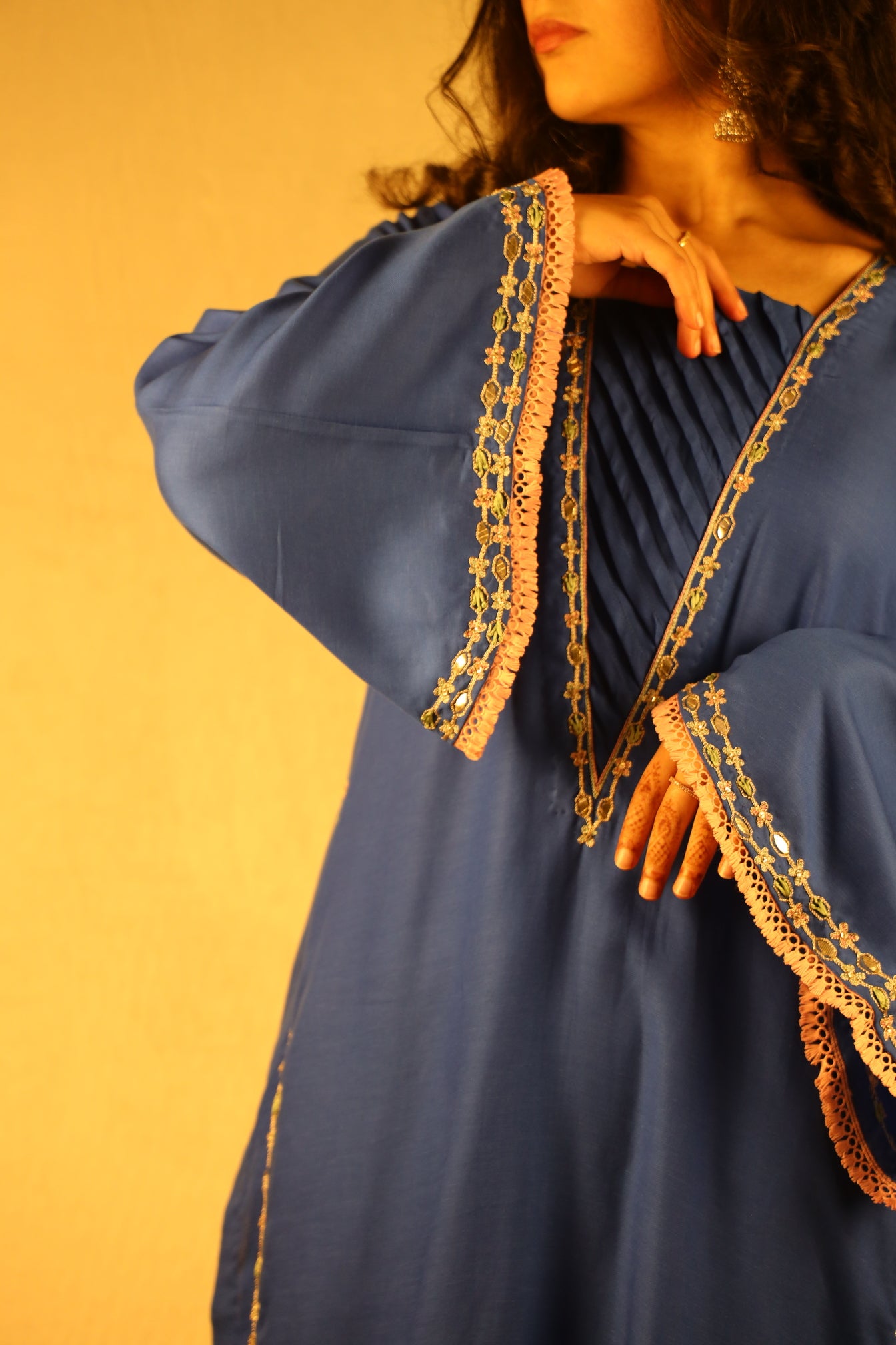 ROYAL BLUE, V-NECK EMBELLISHED SUIT