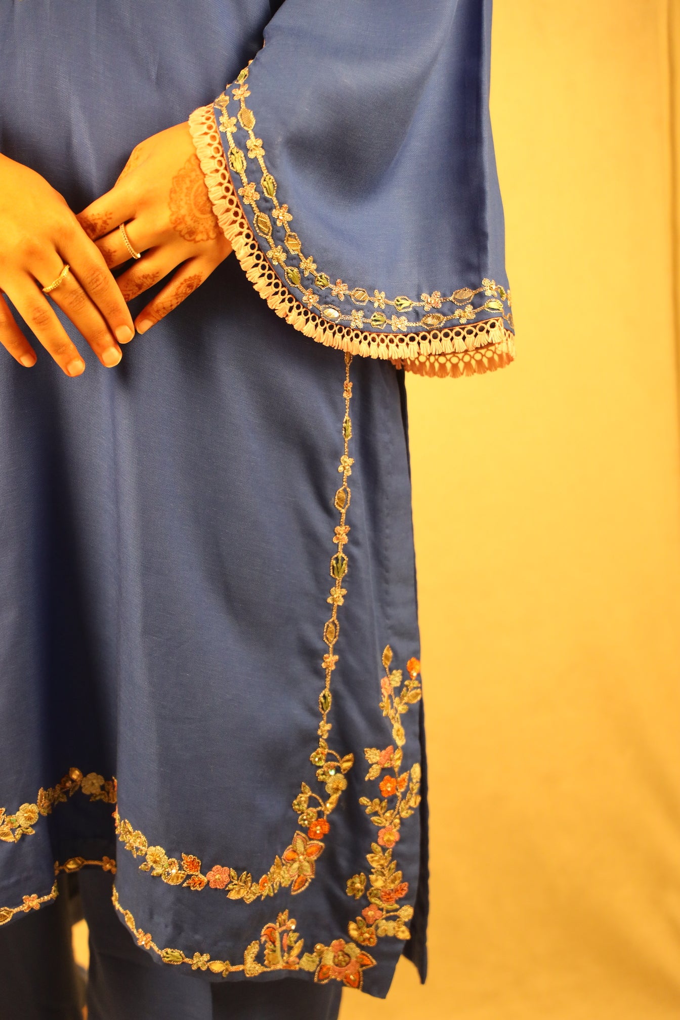 ROYAL BLUE, V-NECK EMBELLISHED SUIT