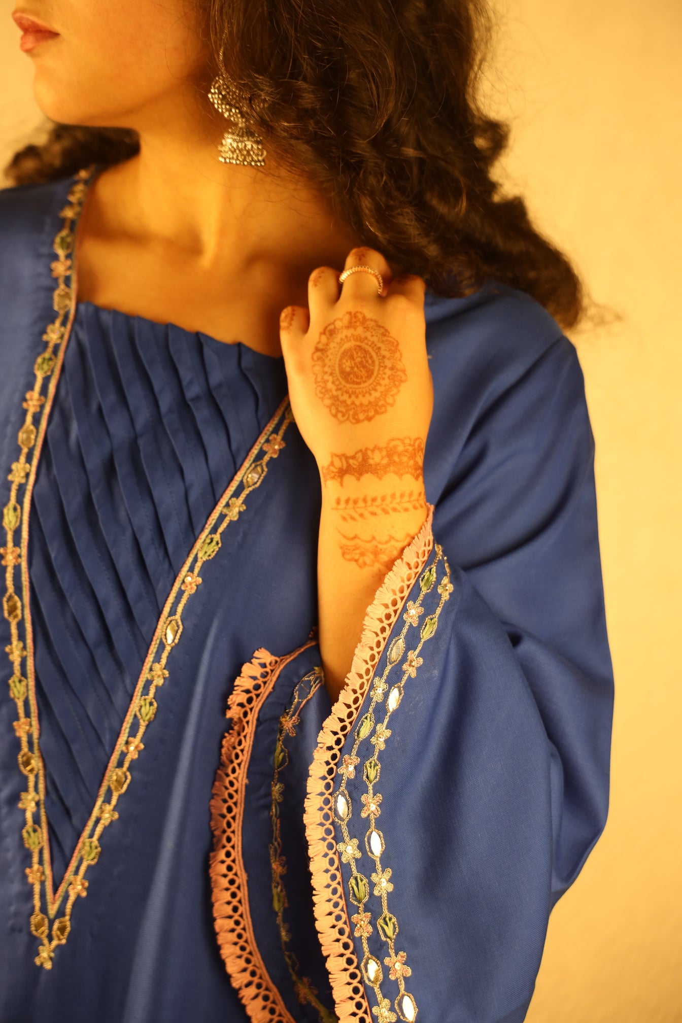 ROYAL BLUE, V-NECK EMBELLISHED SUIT