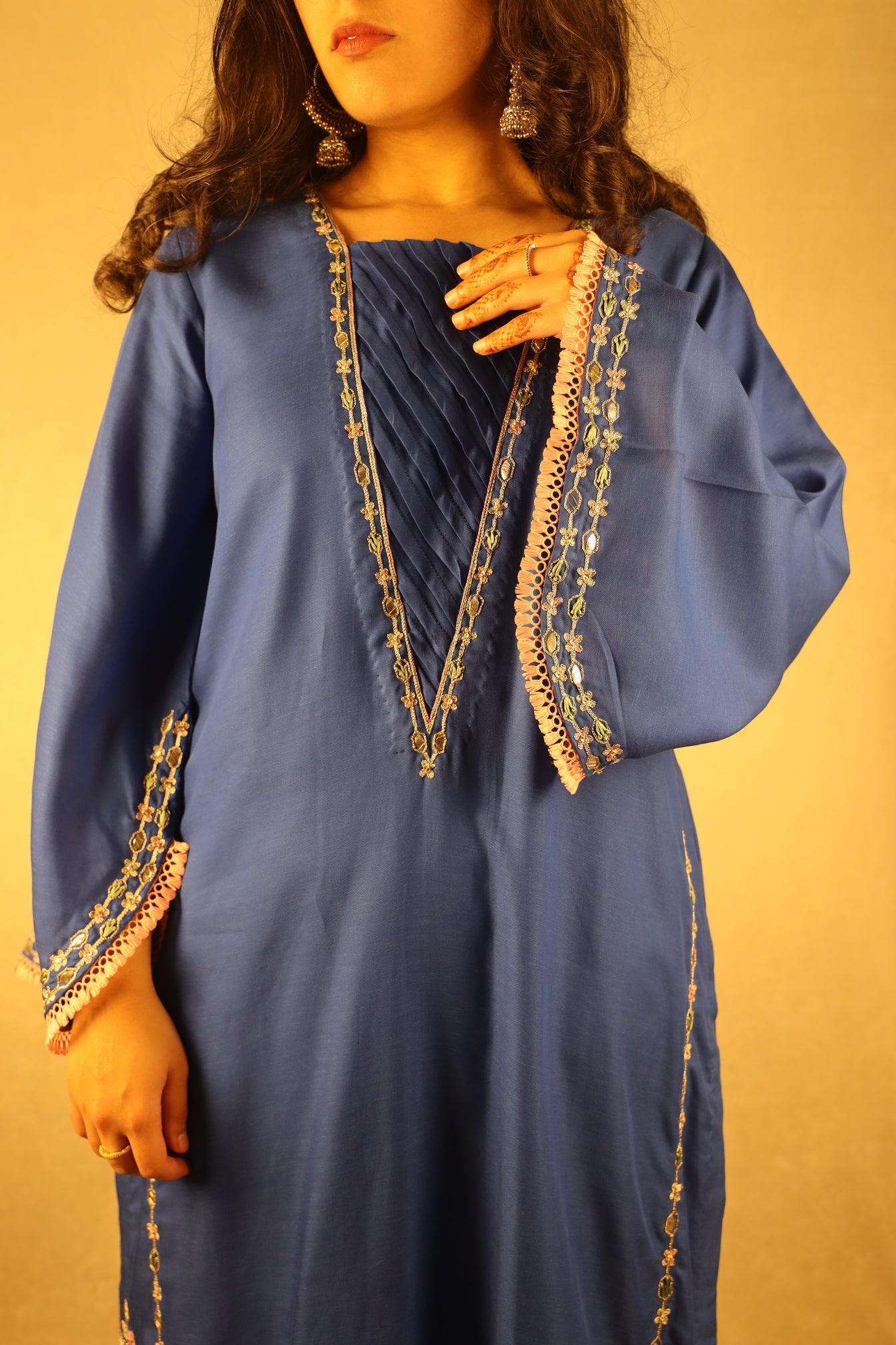 ROYAL BLUE, V-NECK EMBELLISHED SUIT