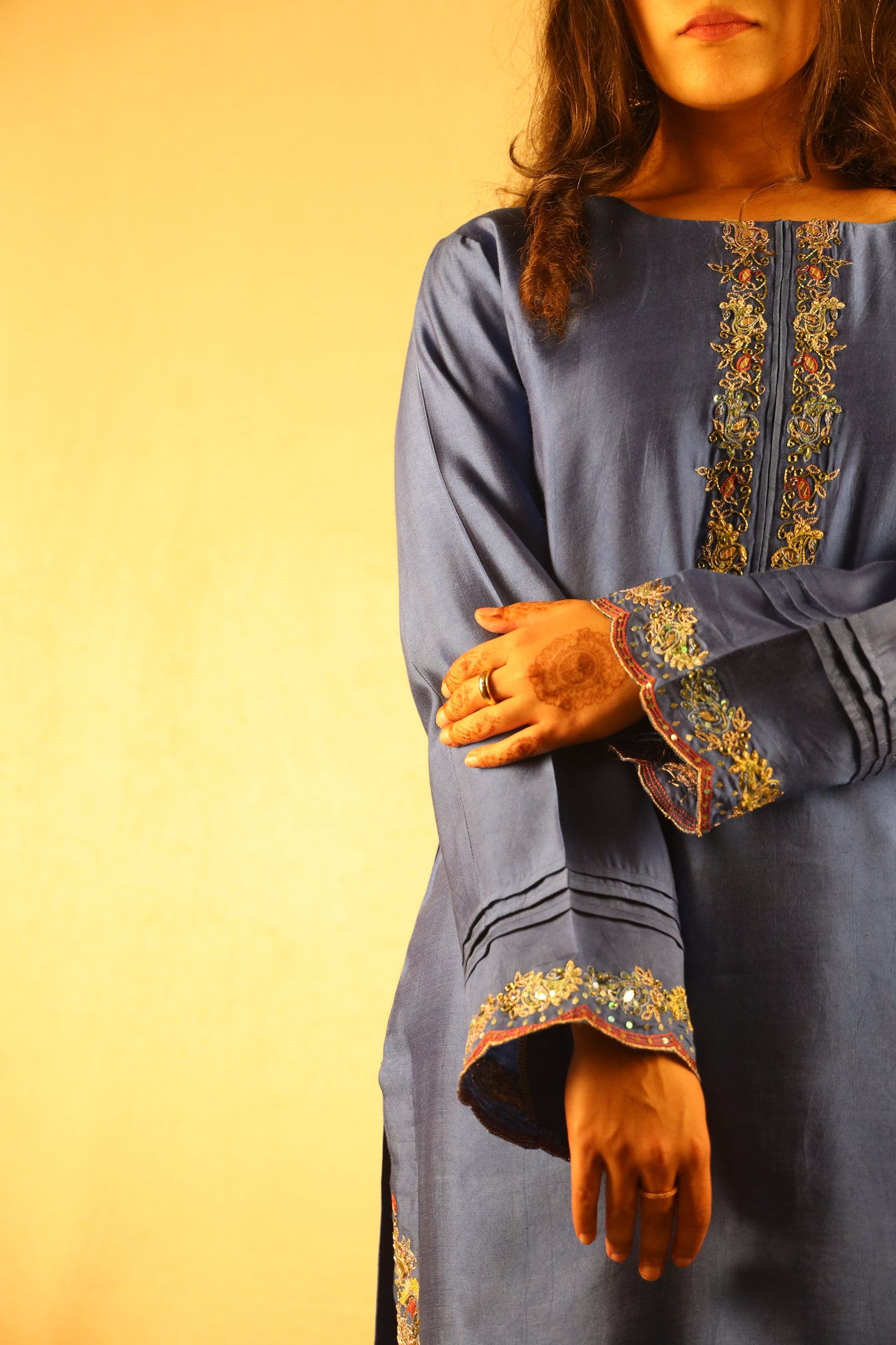 SLATE BLUE, EMBELLISHED FARSHI SHALWAR SUIT