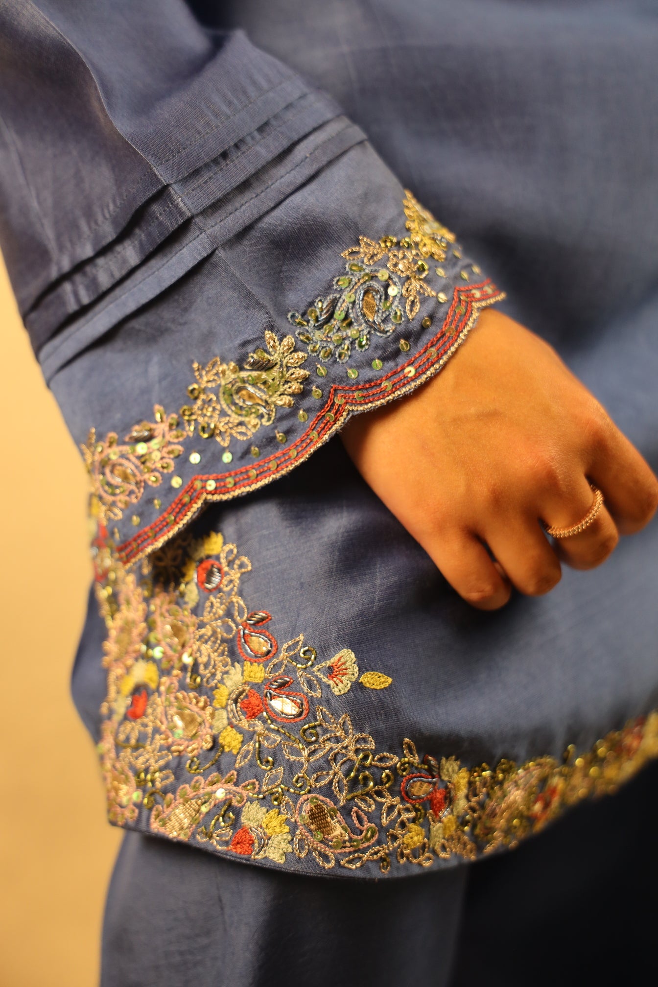 SLATE BLUE, EMBELLISHED FARSHI SHALWAR SUIT
