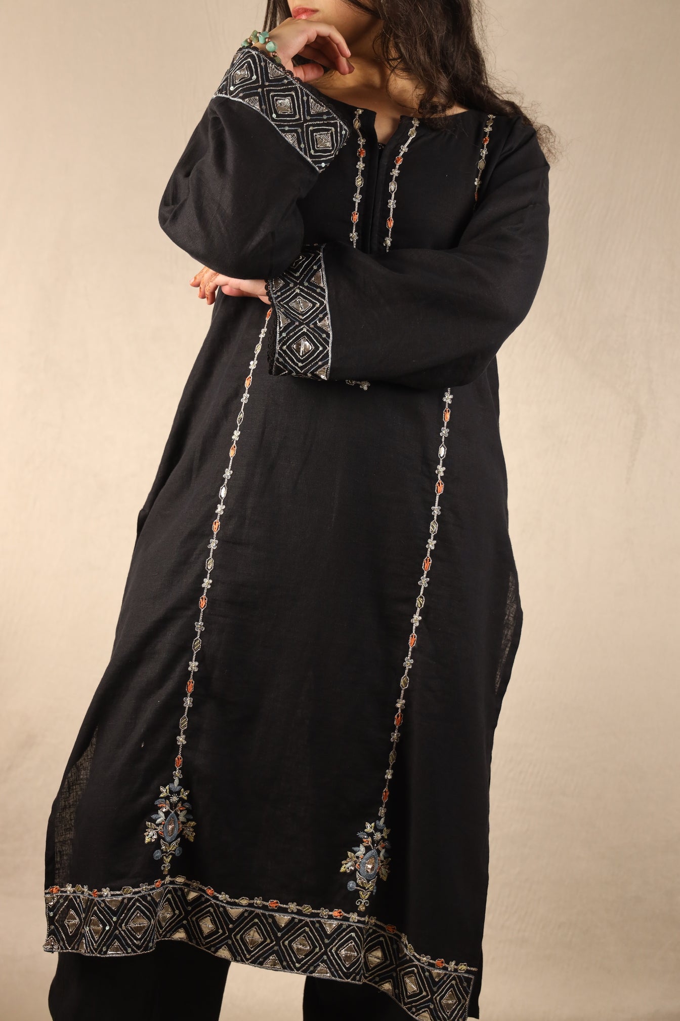 INK BLACK, HAND EMBROIDERED SUIT