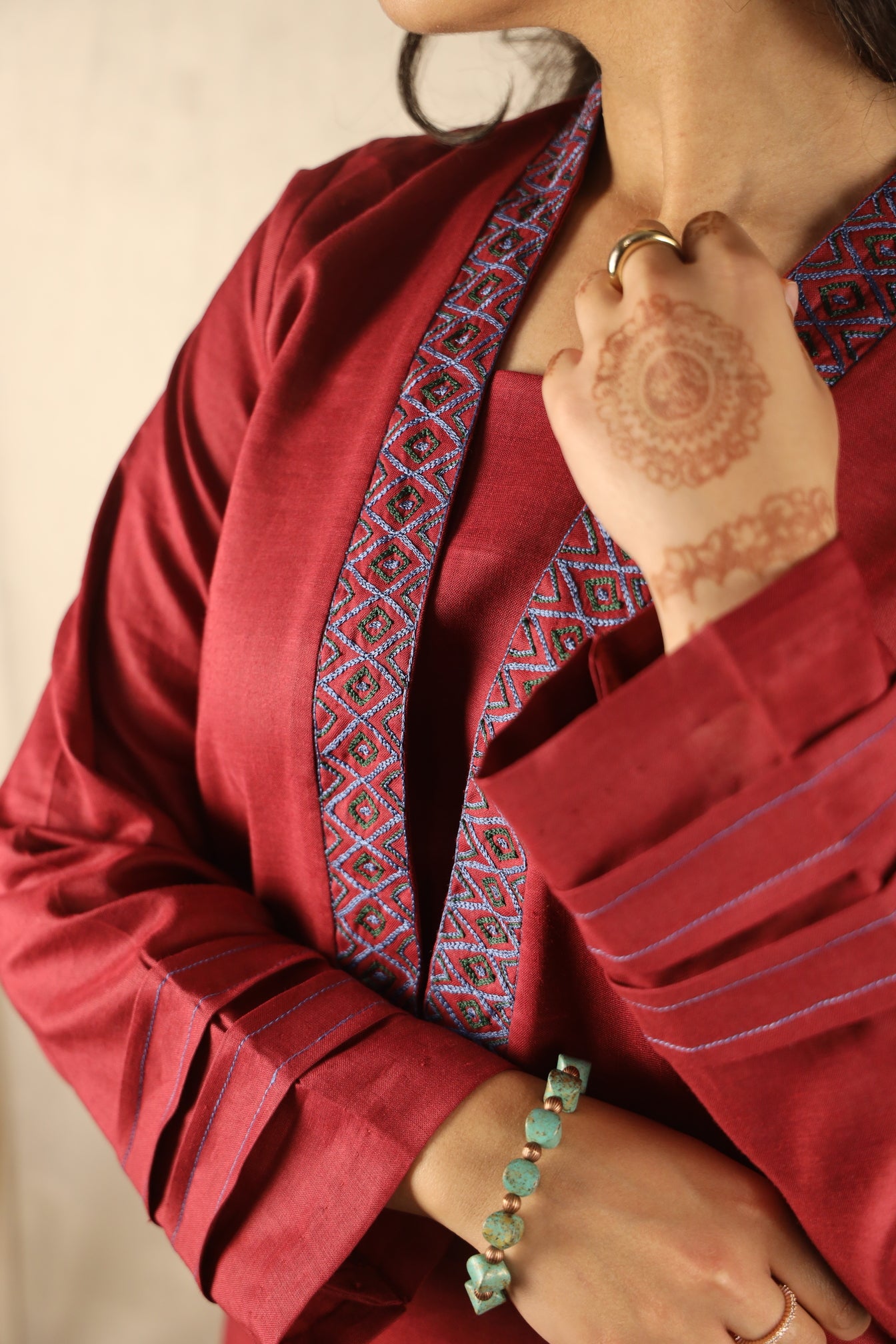 POPPY RED, DERVISH EMBROIDERED SUIT