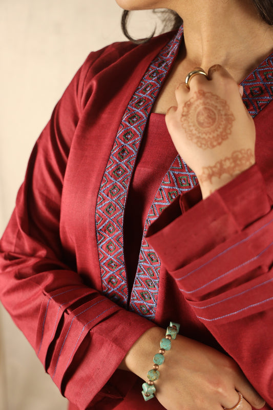 POPPY RED, DERVISH EMBROIDERED SUIT