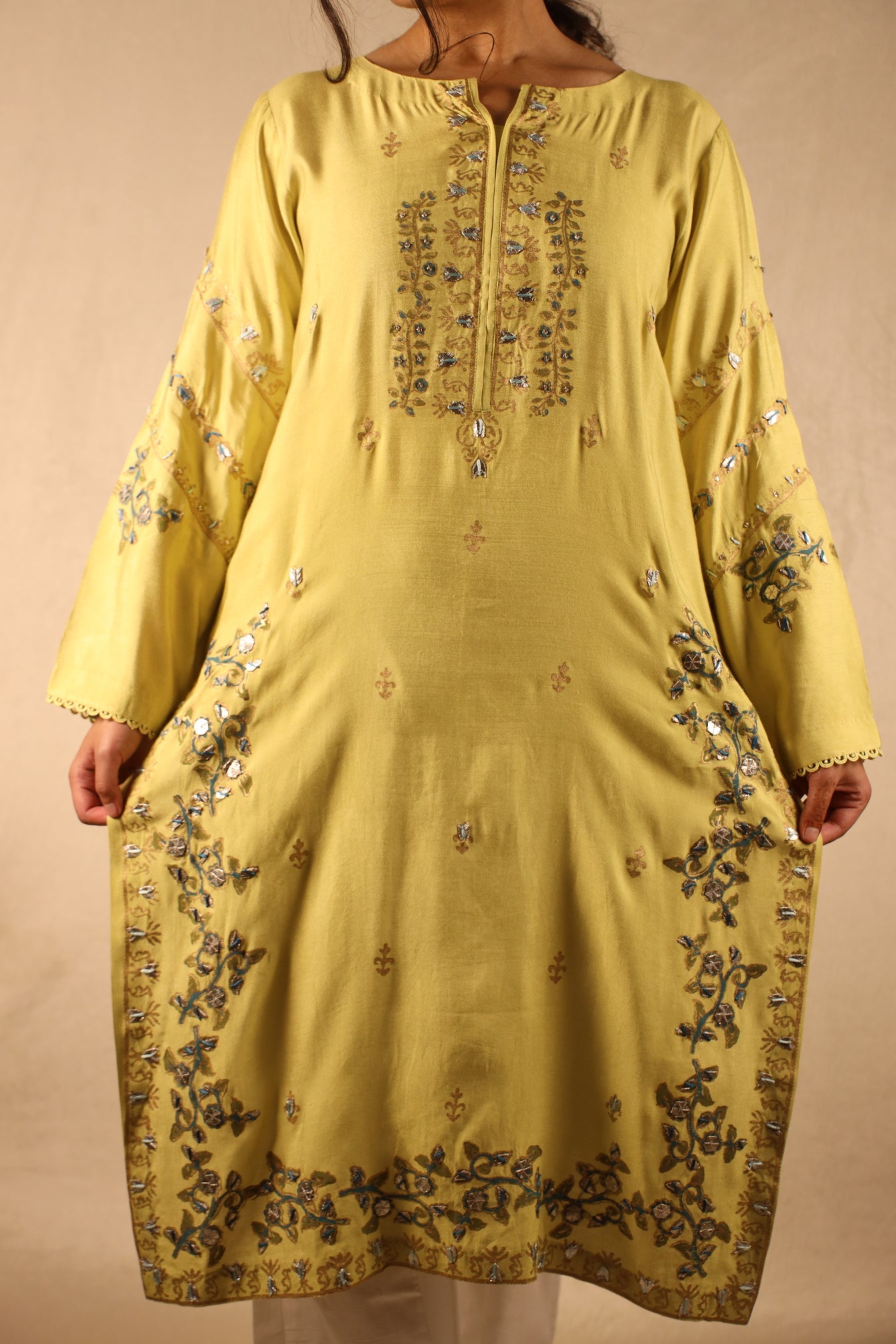 DAFFODIL YELLOW, BLOCK-PRINTED SUIT