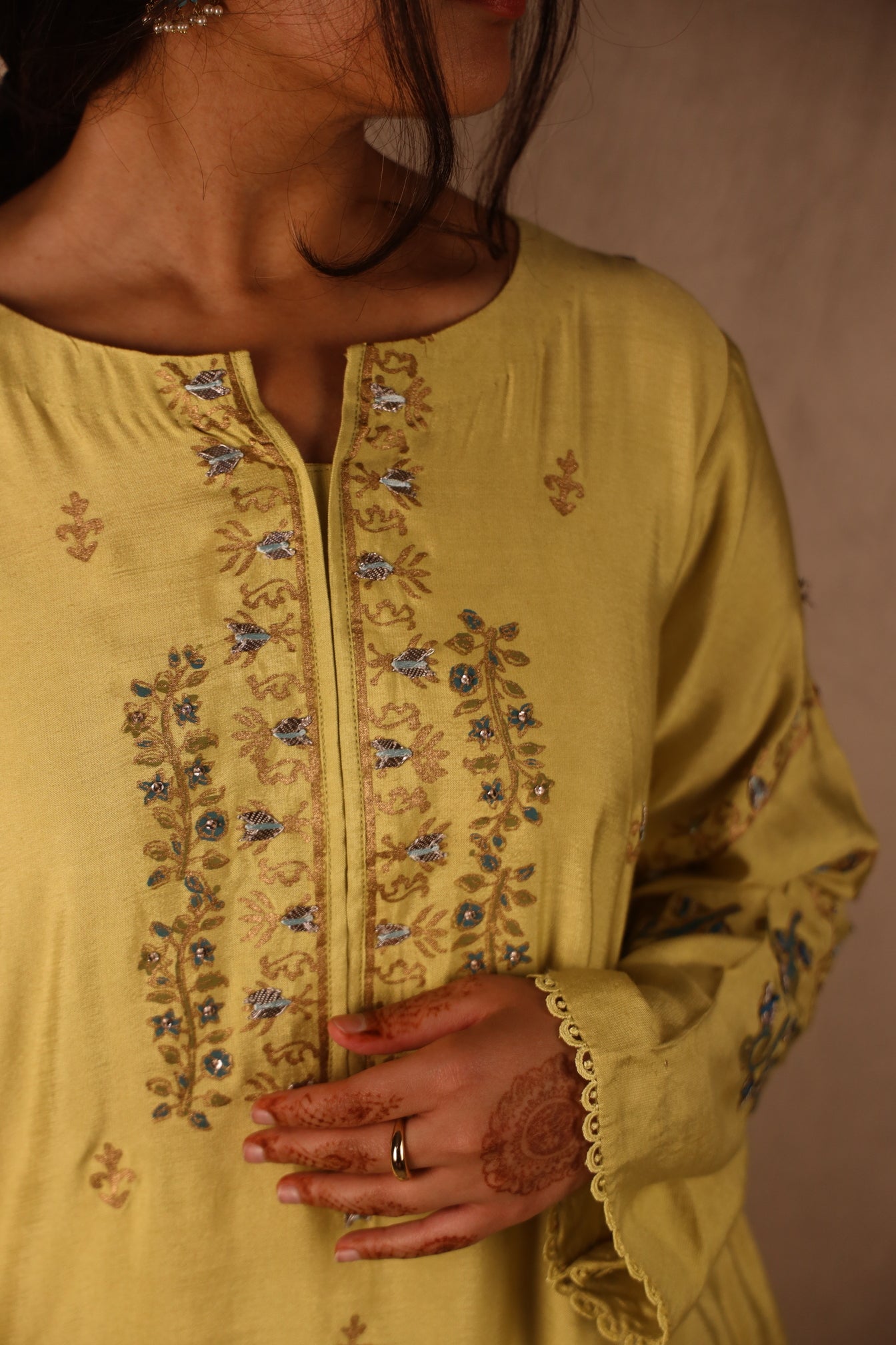 DAFFODIL YELLOW, BLOCK-PRINTED SUIT