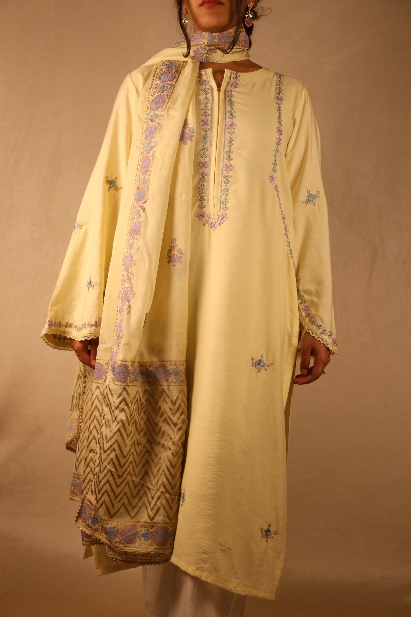 BUTTER YELLOW, HAND EMBROIDERED SUIT