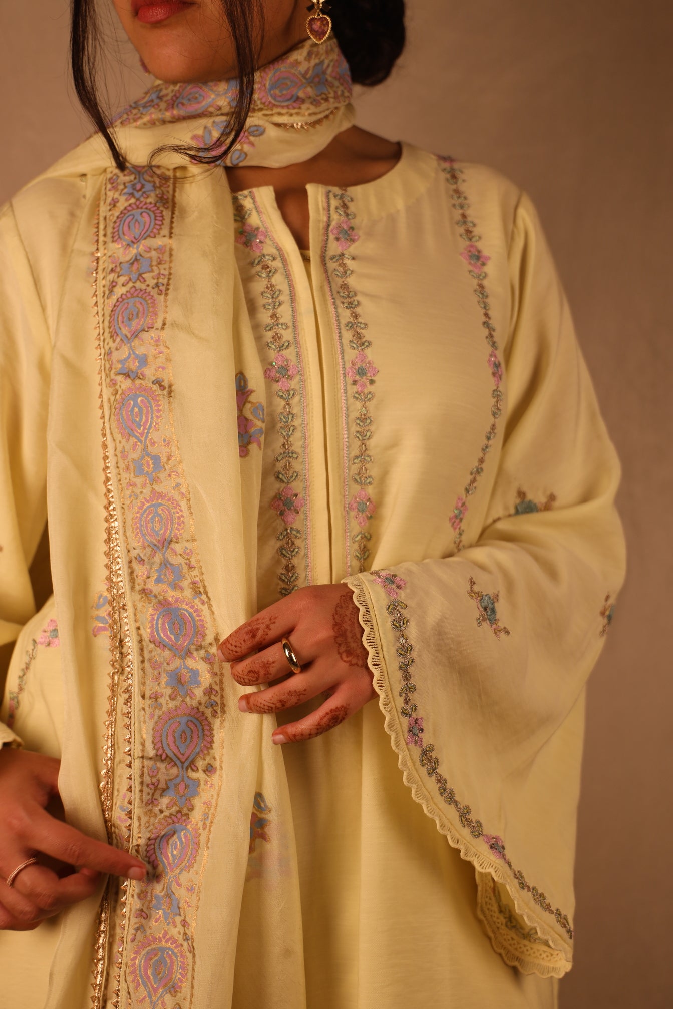 BUTTER YELLOW, HAND EMBROIDERED SUIT