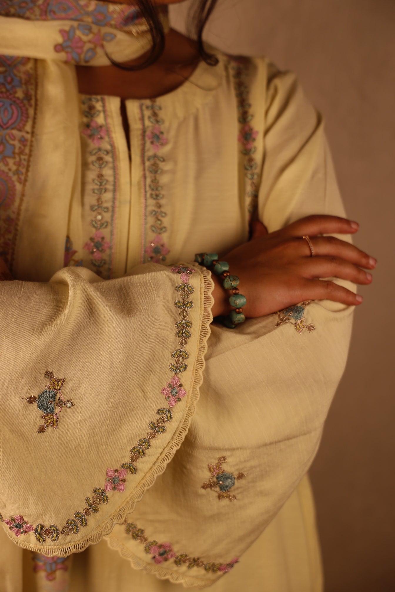 BUTTER YELLOW, HAND EMBROIDERED SUIT