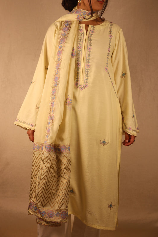 BUTTER YELLOW, HAND EMBROIDERED SUIT