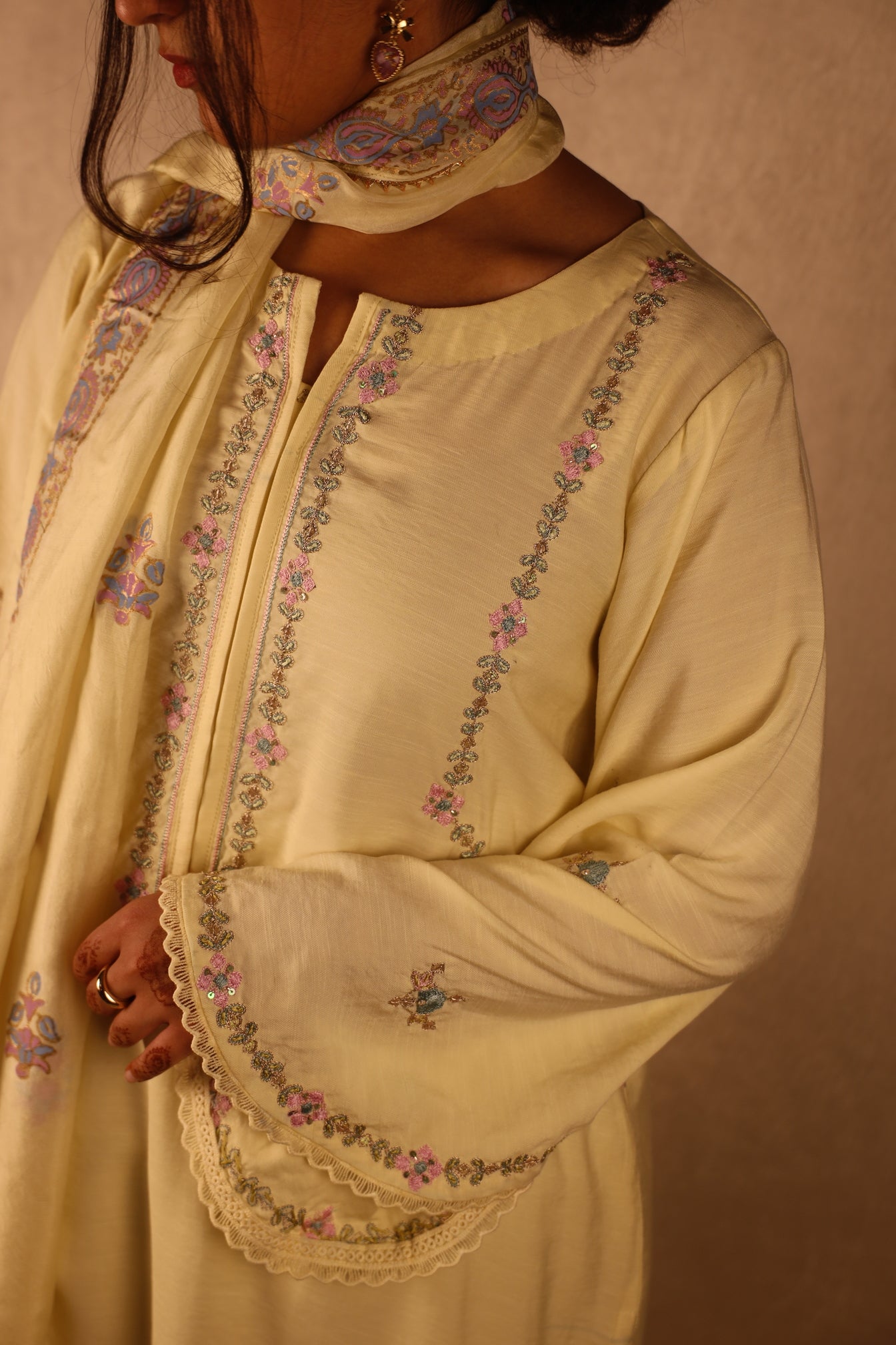 BUTTER YELLOW, HAND EMBROIDERED SUIT