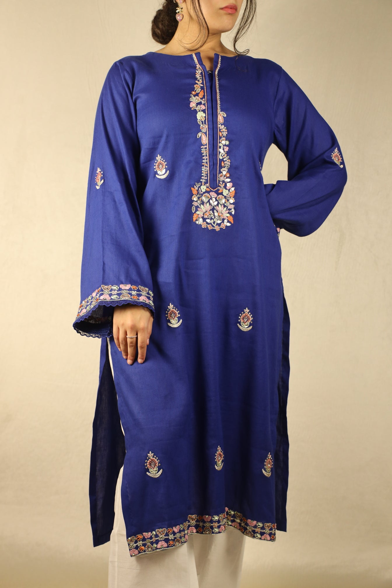 COBALT BLUE, HAND EMBELLISHED SHIRT