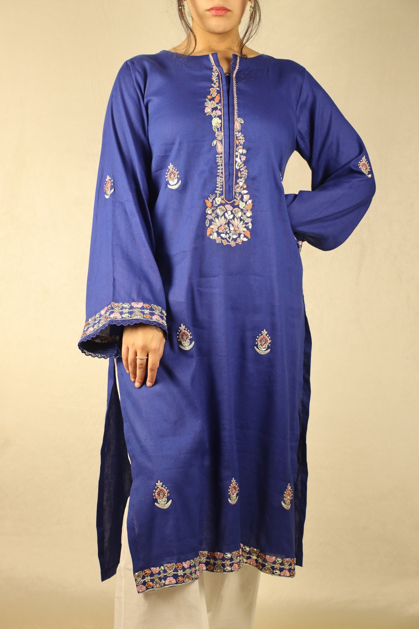 COBALT BLUE, HAND EMBELLISHED SHIRT