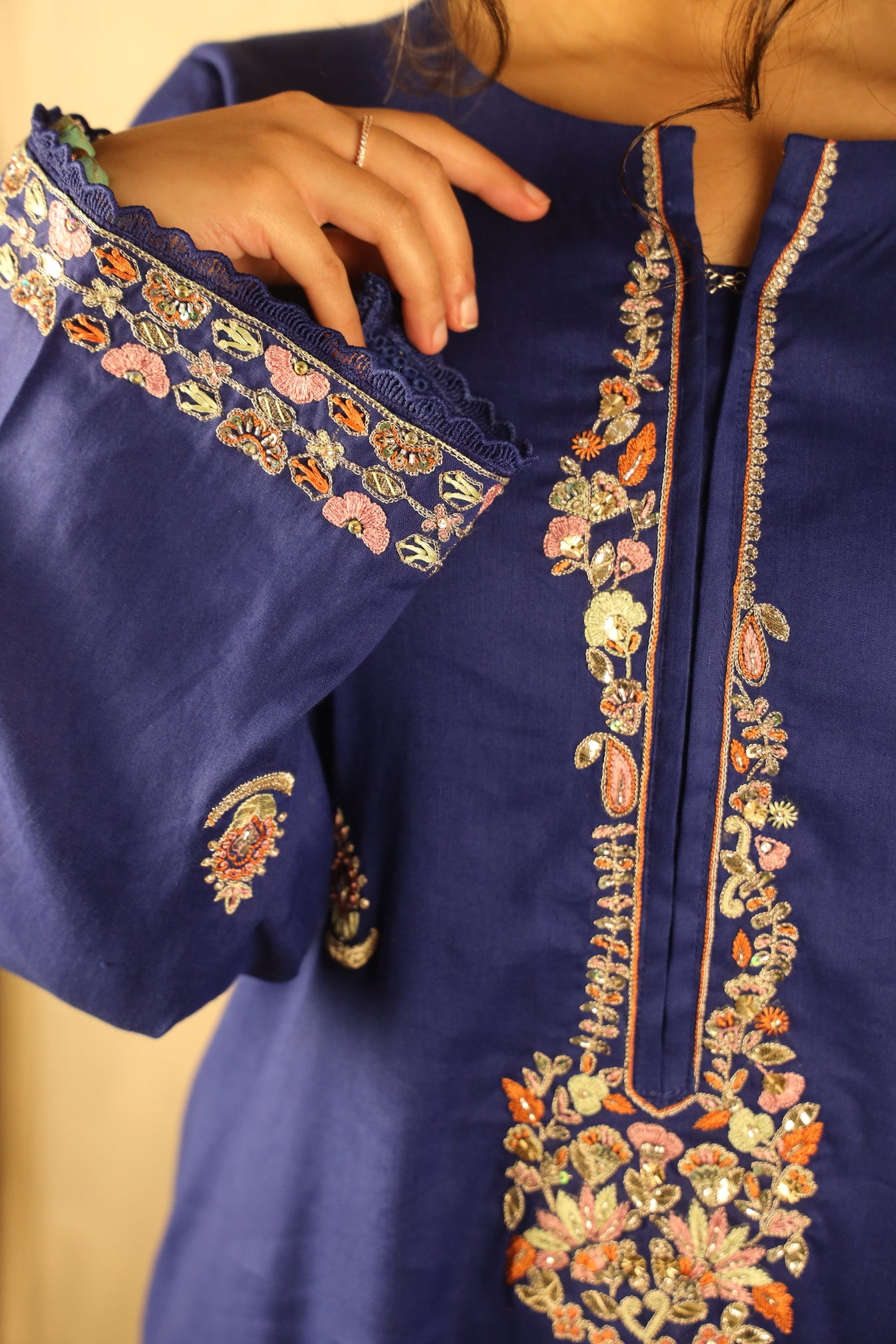 COBALT BLUE, HAND EMBELLISHED SHIRT