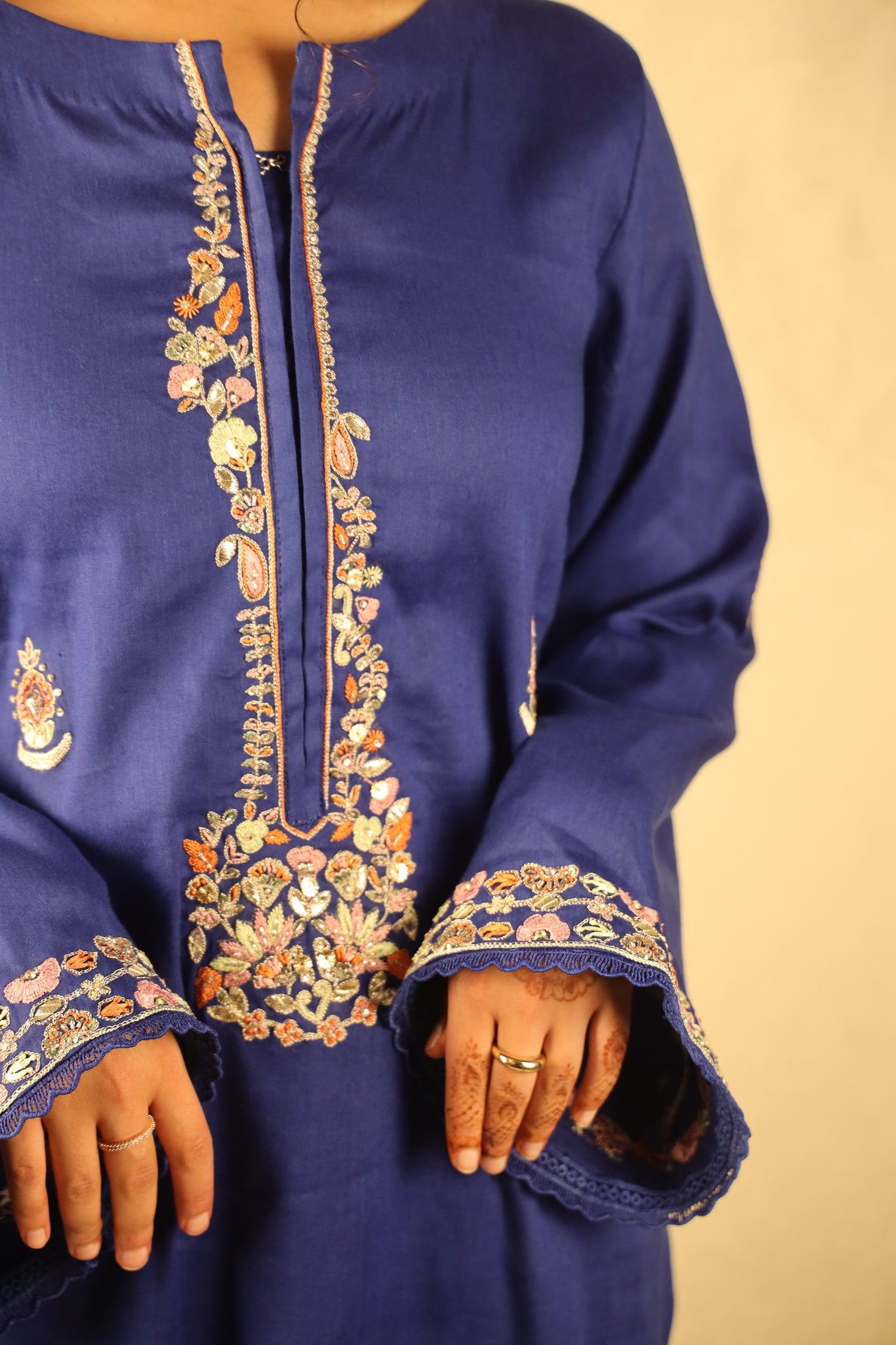 COBALT BLUE, HAND EMBELLISHED SHIRT